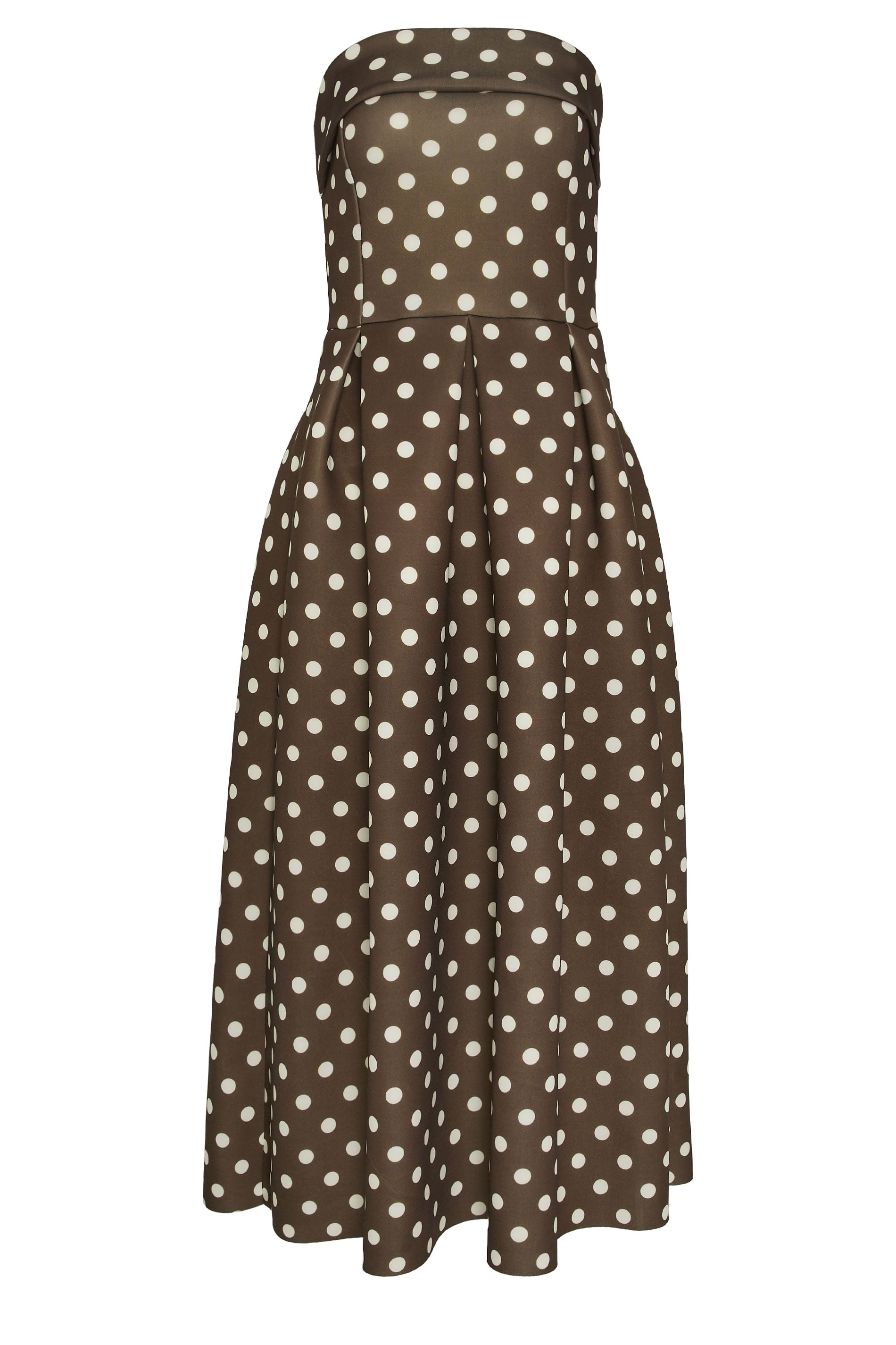 LTS Tall Women's Chocolate Brown Bandeau Polka Dot Pleated Midi Dress | Long Tall Sally 5
