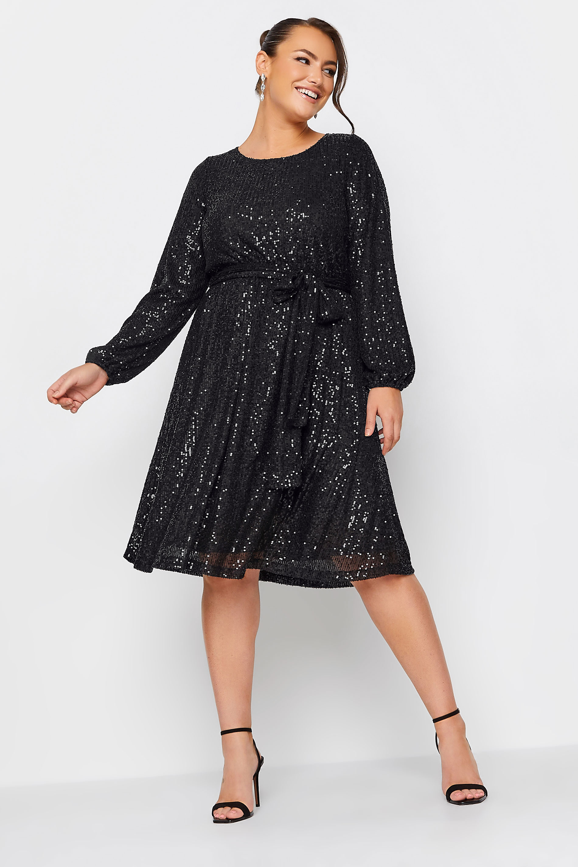 YOURS LONDON Plus Size Black Sequin Skater Dress | Yours Clothing 3