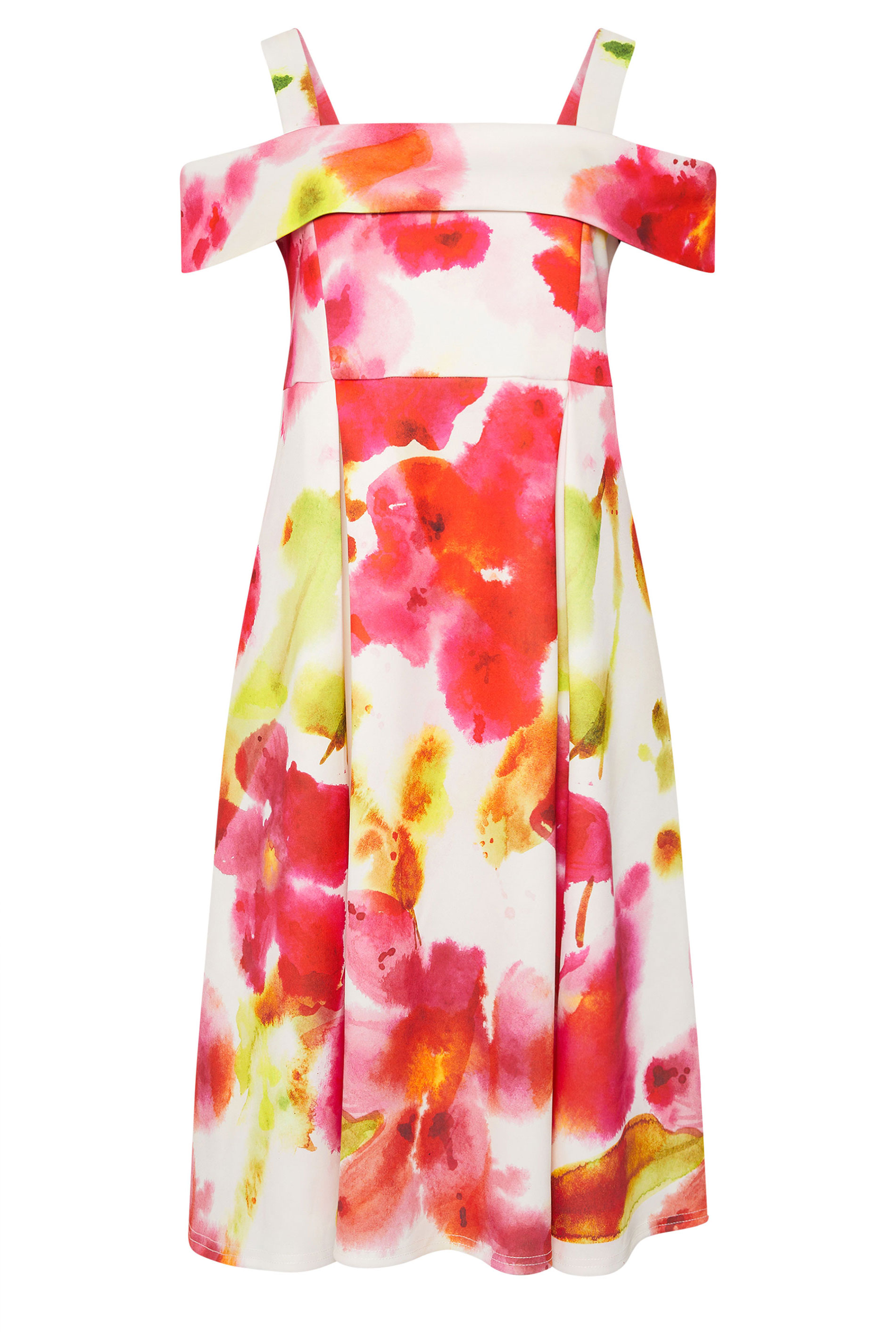 YOURS LONDON Plus Size  White Cold Shoulder Abstract Skater Dress | Yours Clothing 5