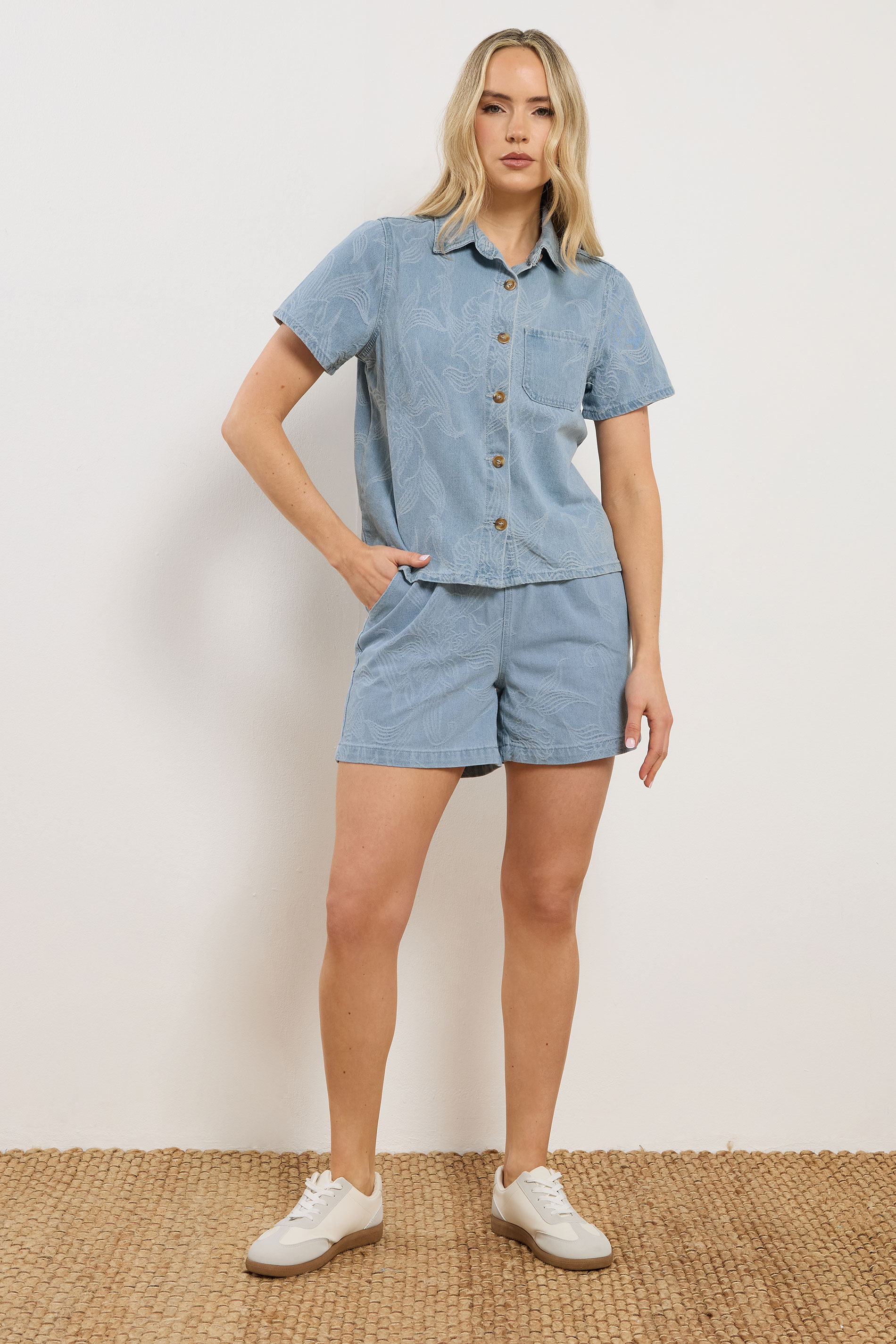 LTS PREMIUM Tall Women's Light Blue Jacquard Cotton Denim Shorts | Long Tall Sally 2