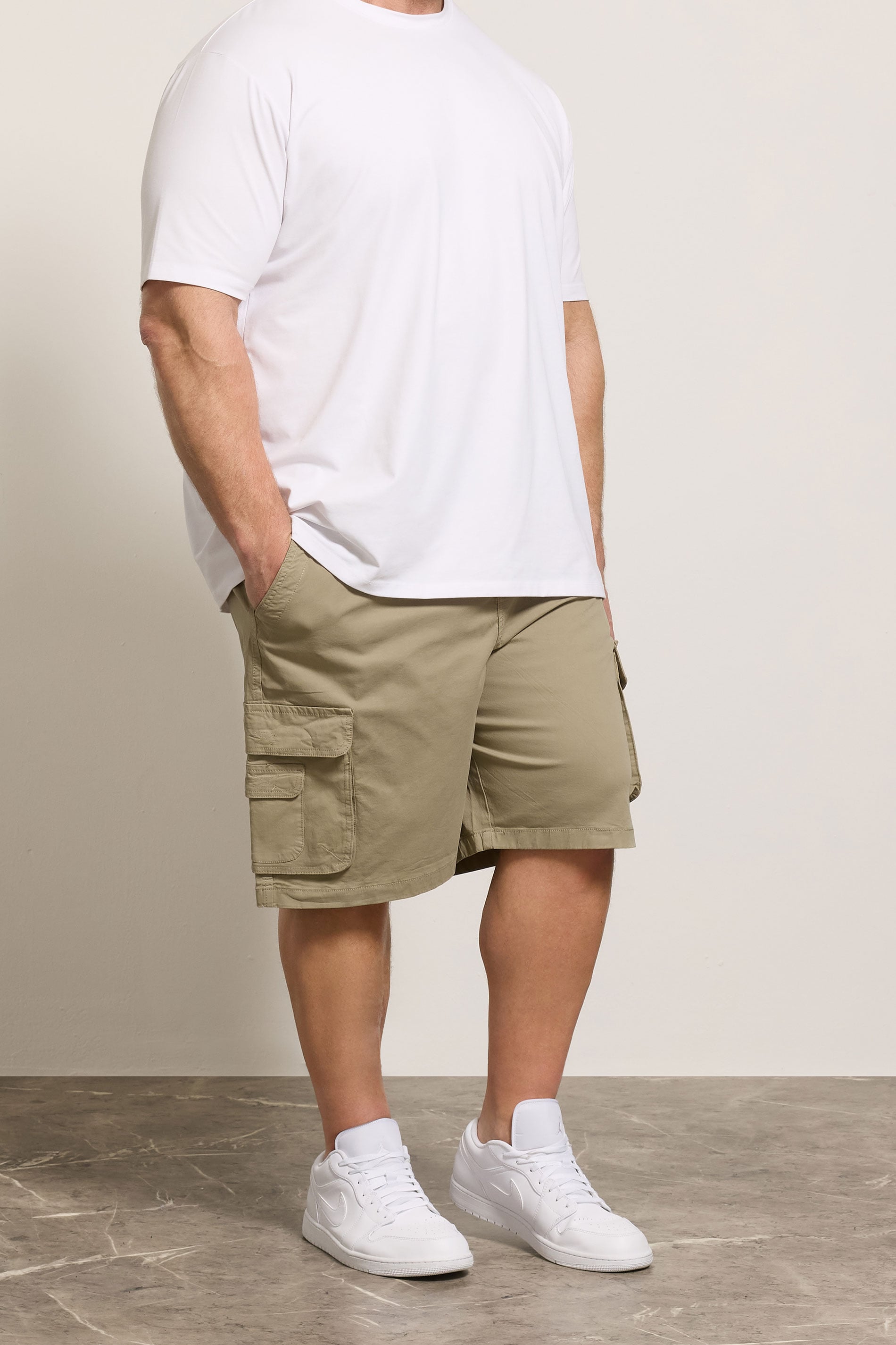 KAM Big & Tall Stone Brown Elastic Waist Cargo Shorts | BadRhino 3