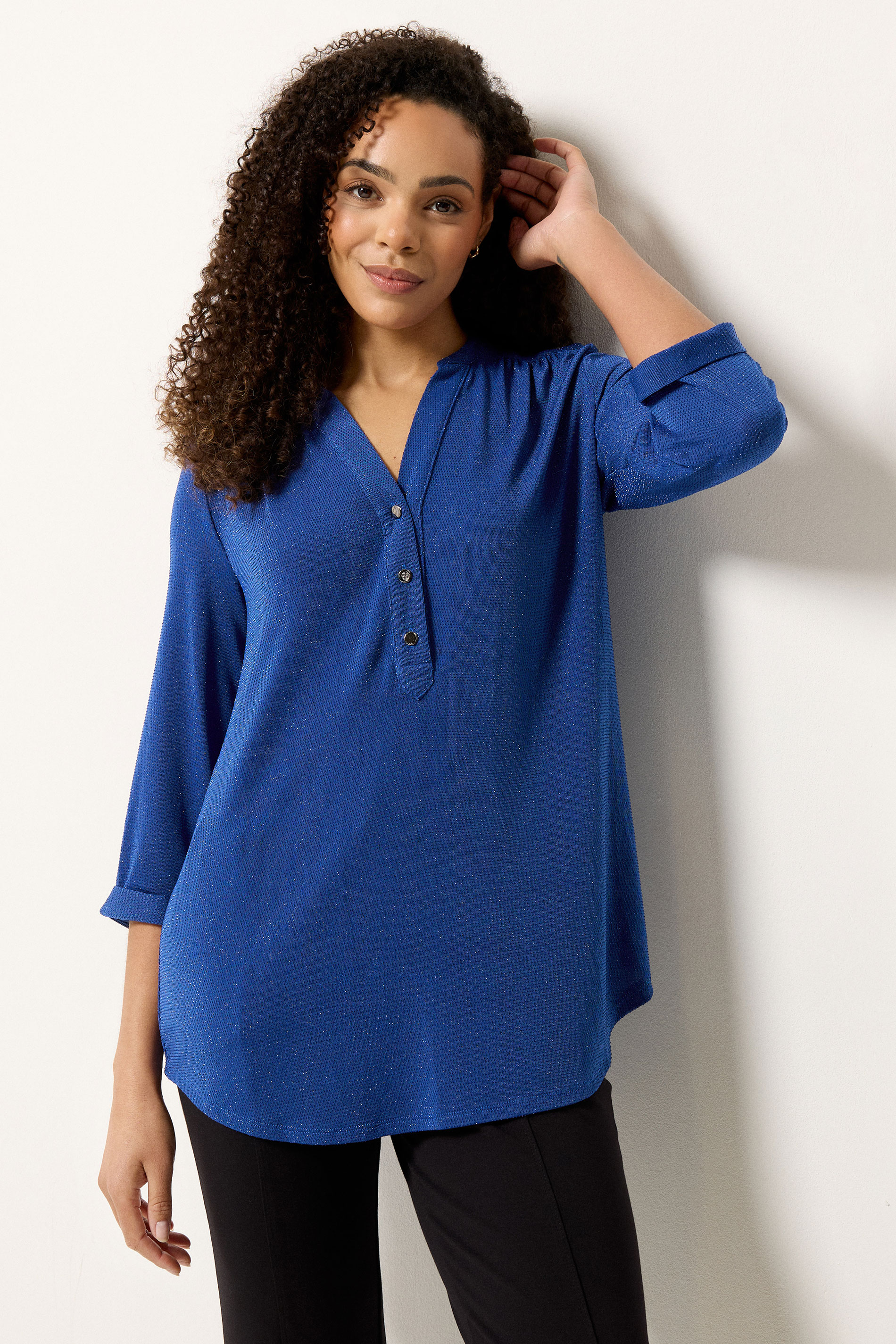 M&Co Blue Shimmer Half Placket Blouse | M&Co 3