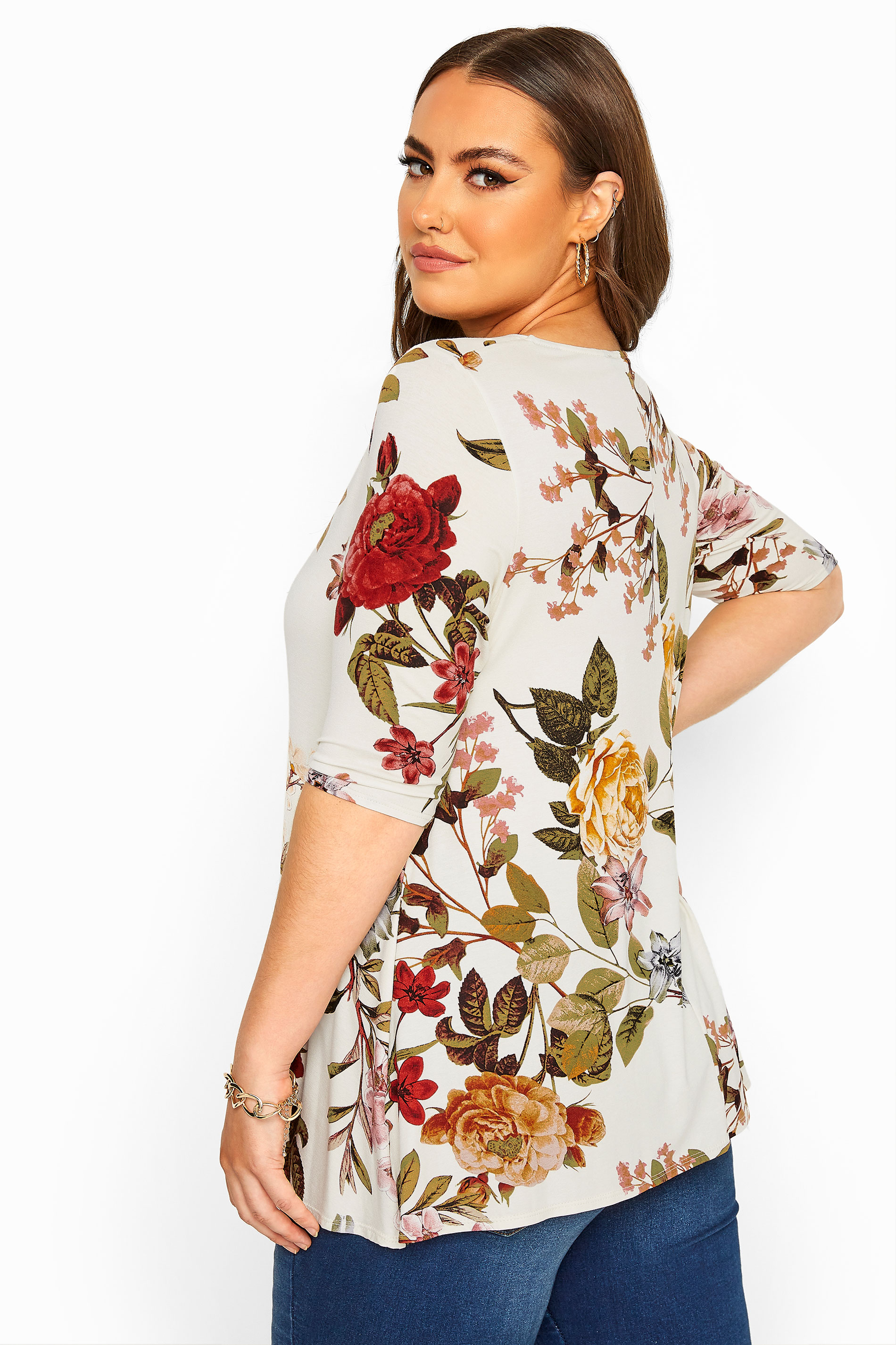 White Floral Print Jersey Swing Top | Yours Clothing