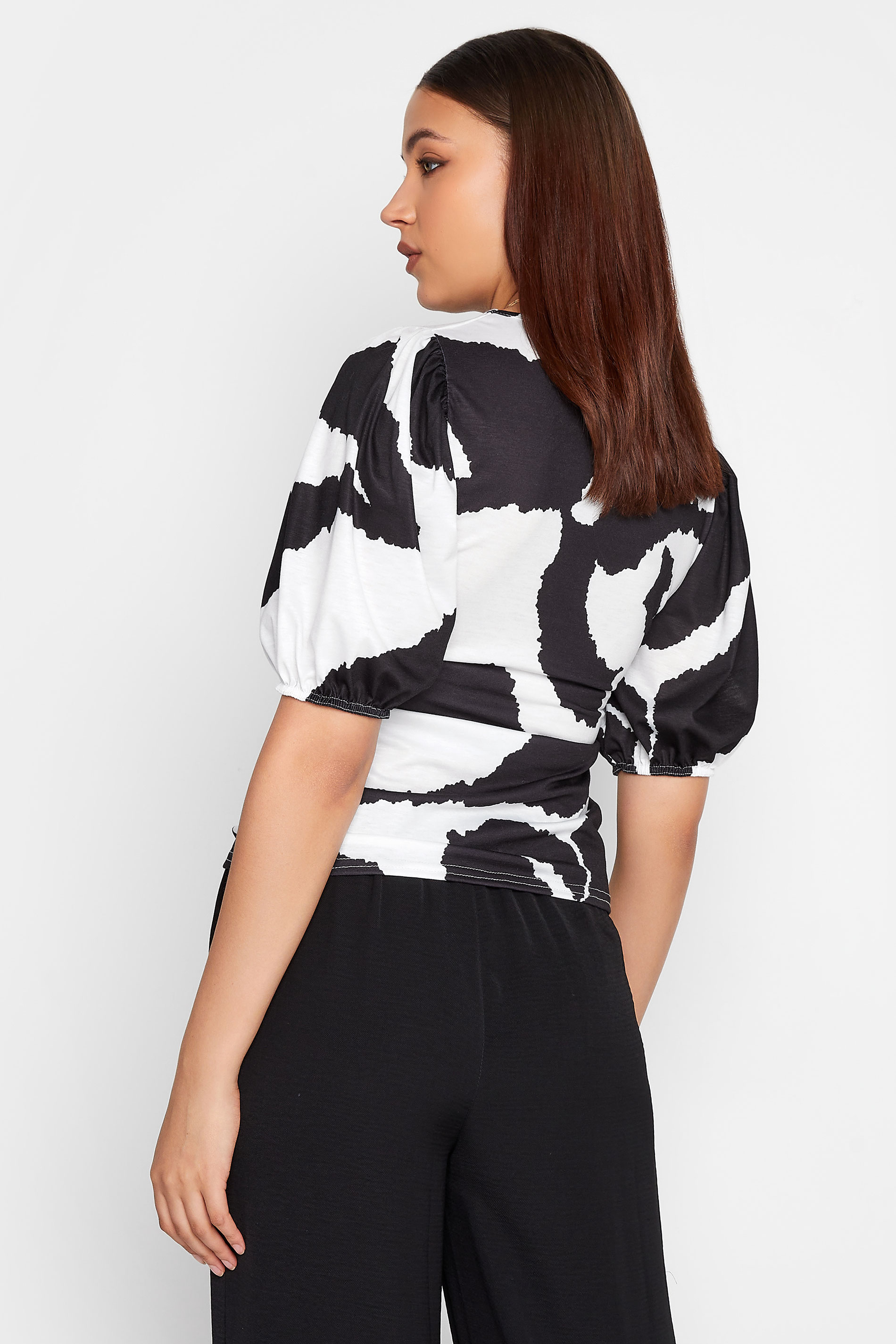 LTS Tall Women's Black Abstract Print Puff Sleeve Top | Long Tall Sally  3