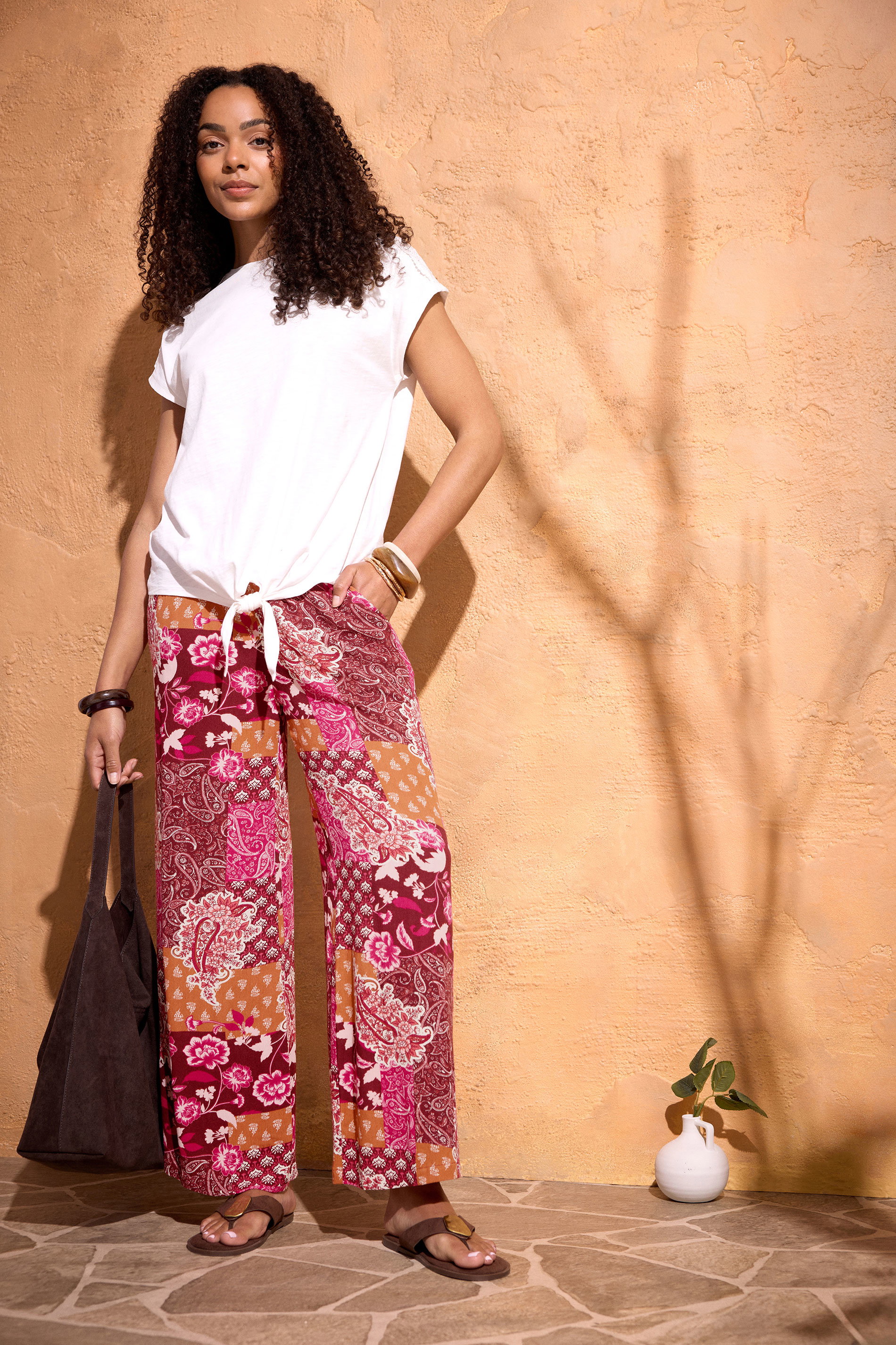 M&Co Red Abstract Floral Print Wide Leg Trousers | M&Co 3