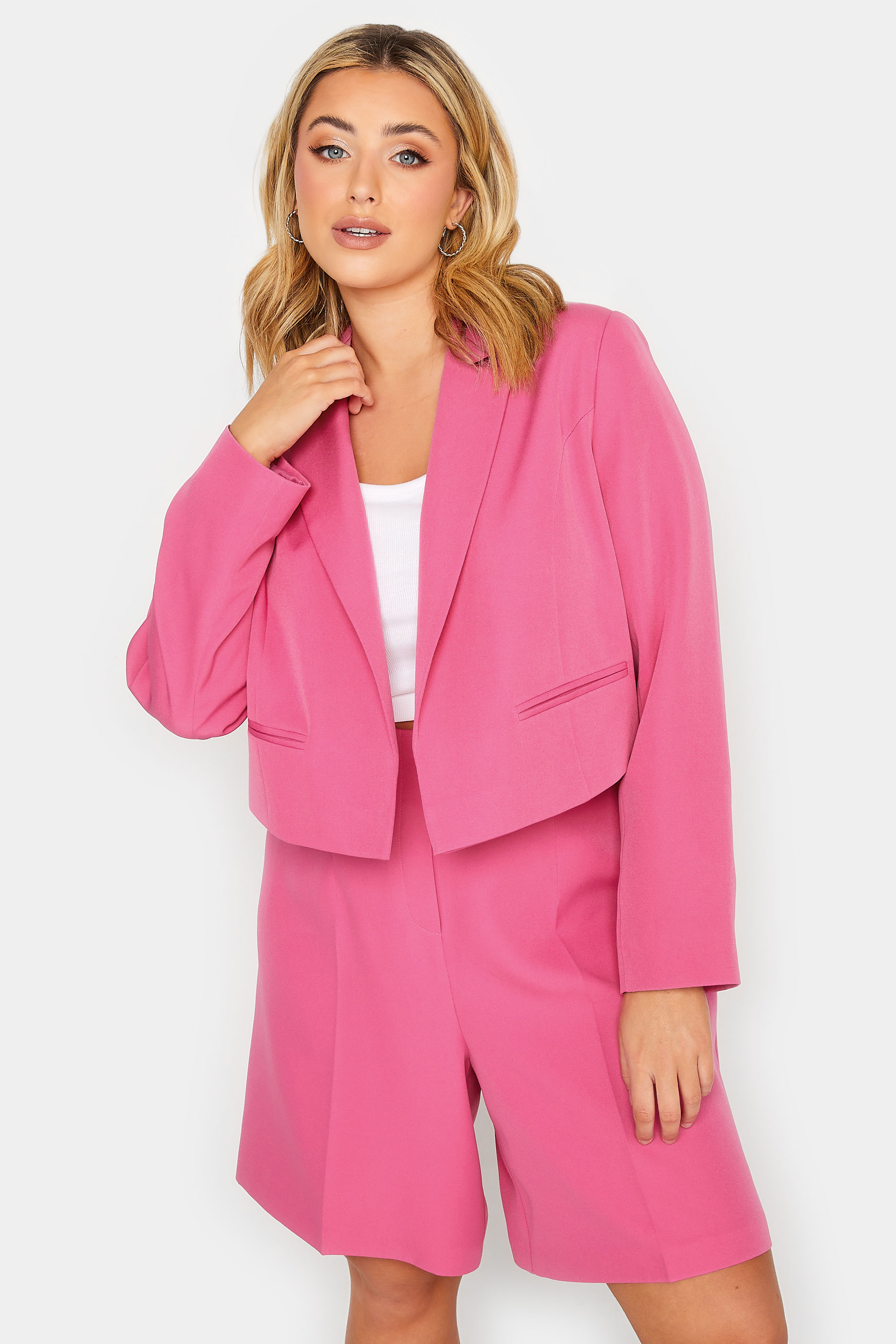 YOURS Plus Size Curve Pink Cropped Blazer | Yours Clothing  1