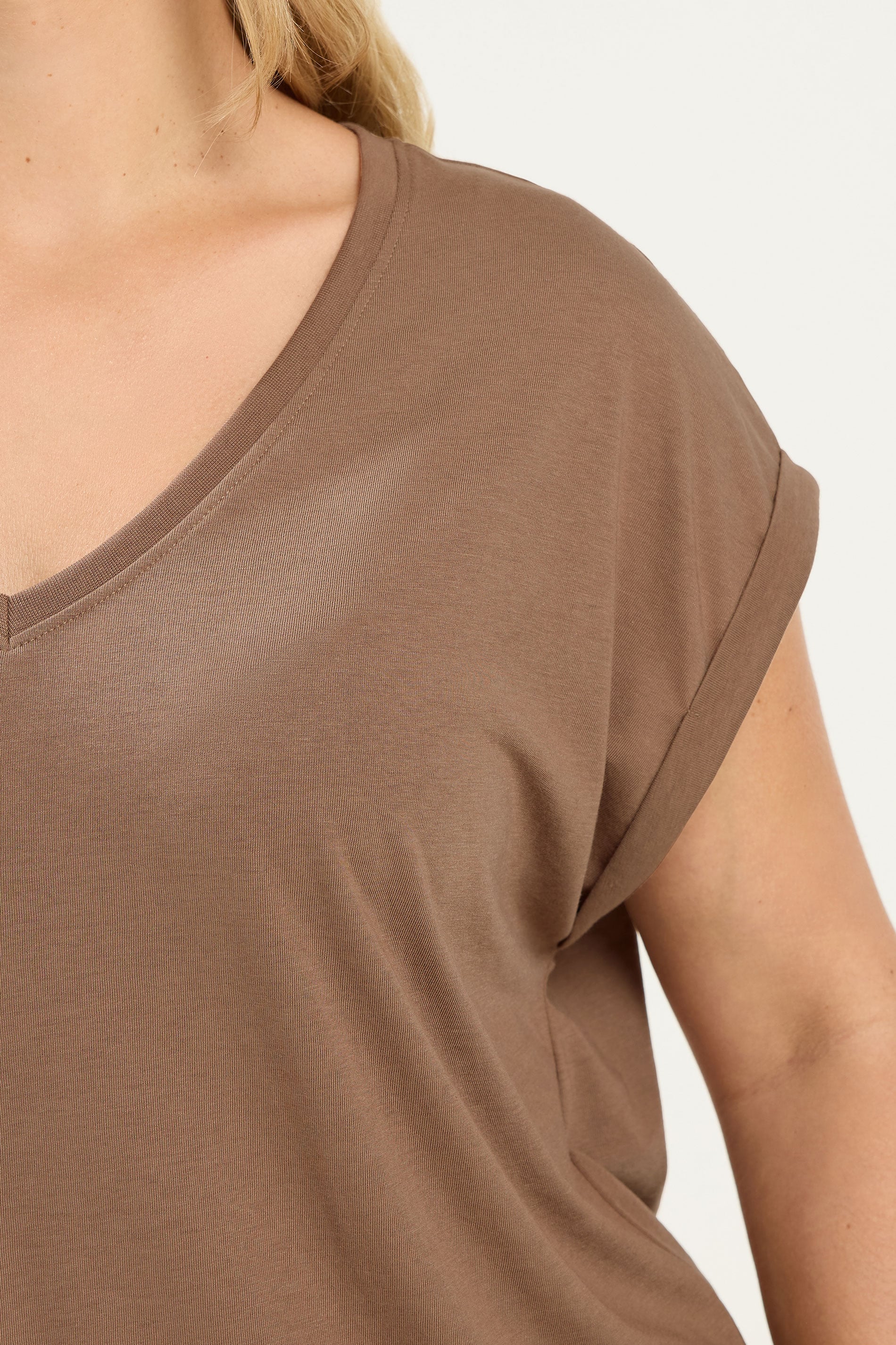 YOURS Plus Size Natural Brown V-Neck Basic T-Shirt | Yours Clothing 4