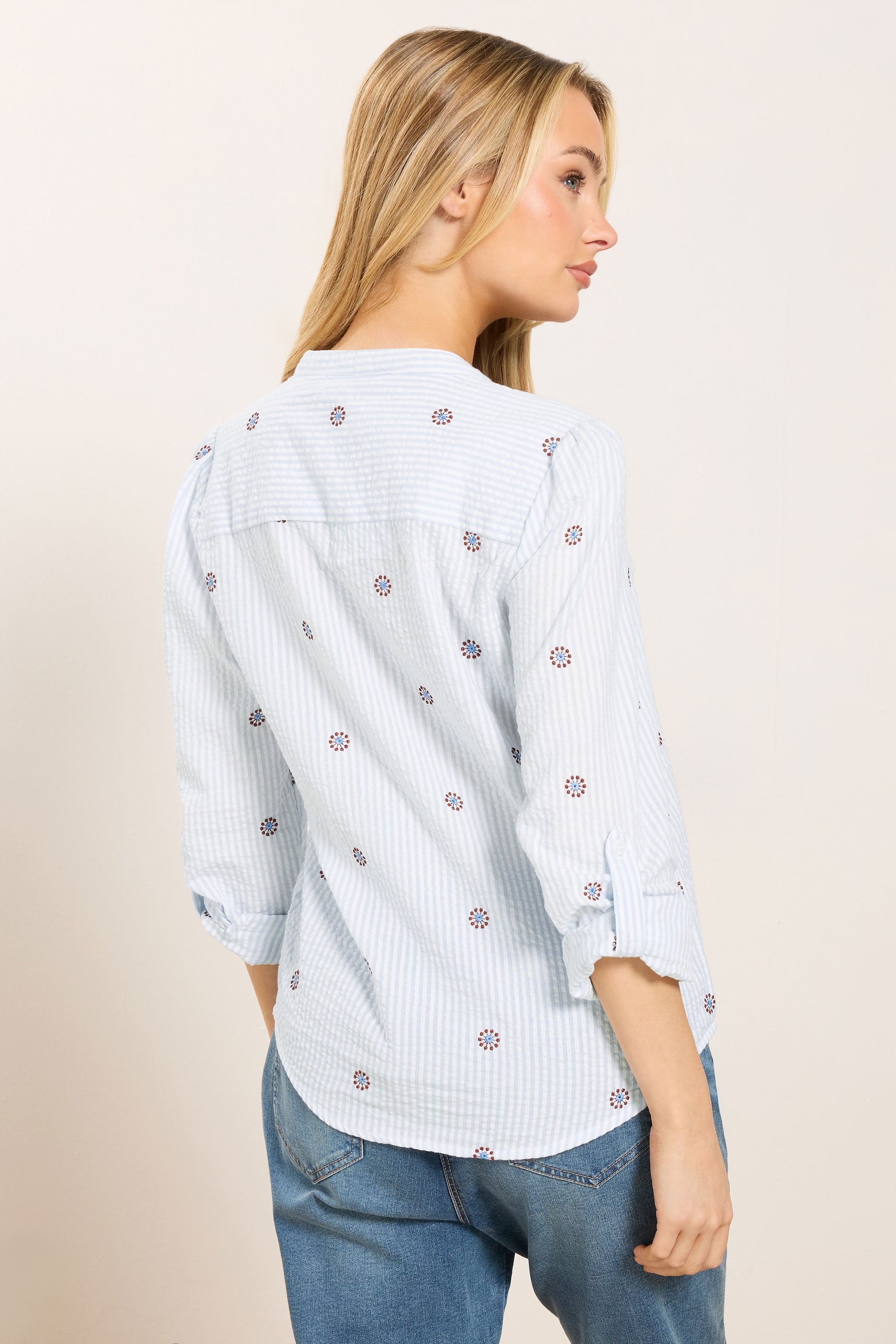 M&Co Blue & White Stripe Embroidered Cotton Shirt | M&Co 2