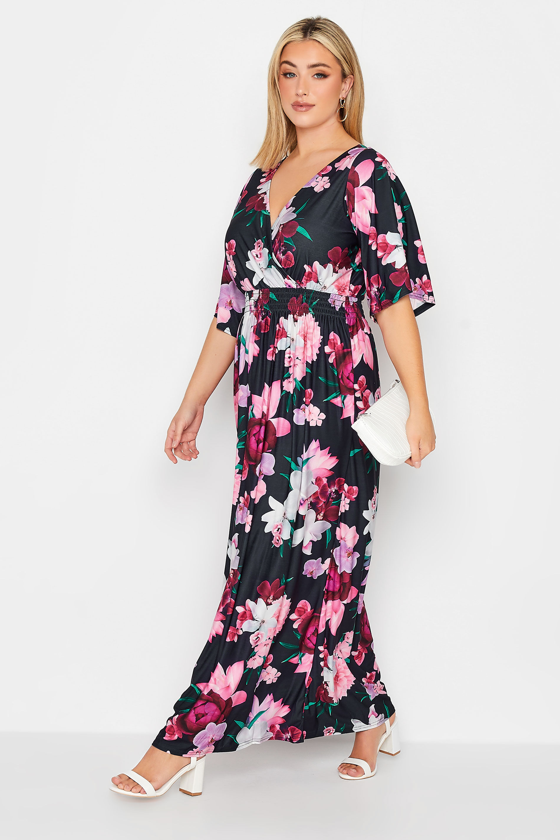 YOURS LONDON Plus Size Navy Blue Floral Shirred Maxi Dress | Yours Clothing  3