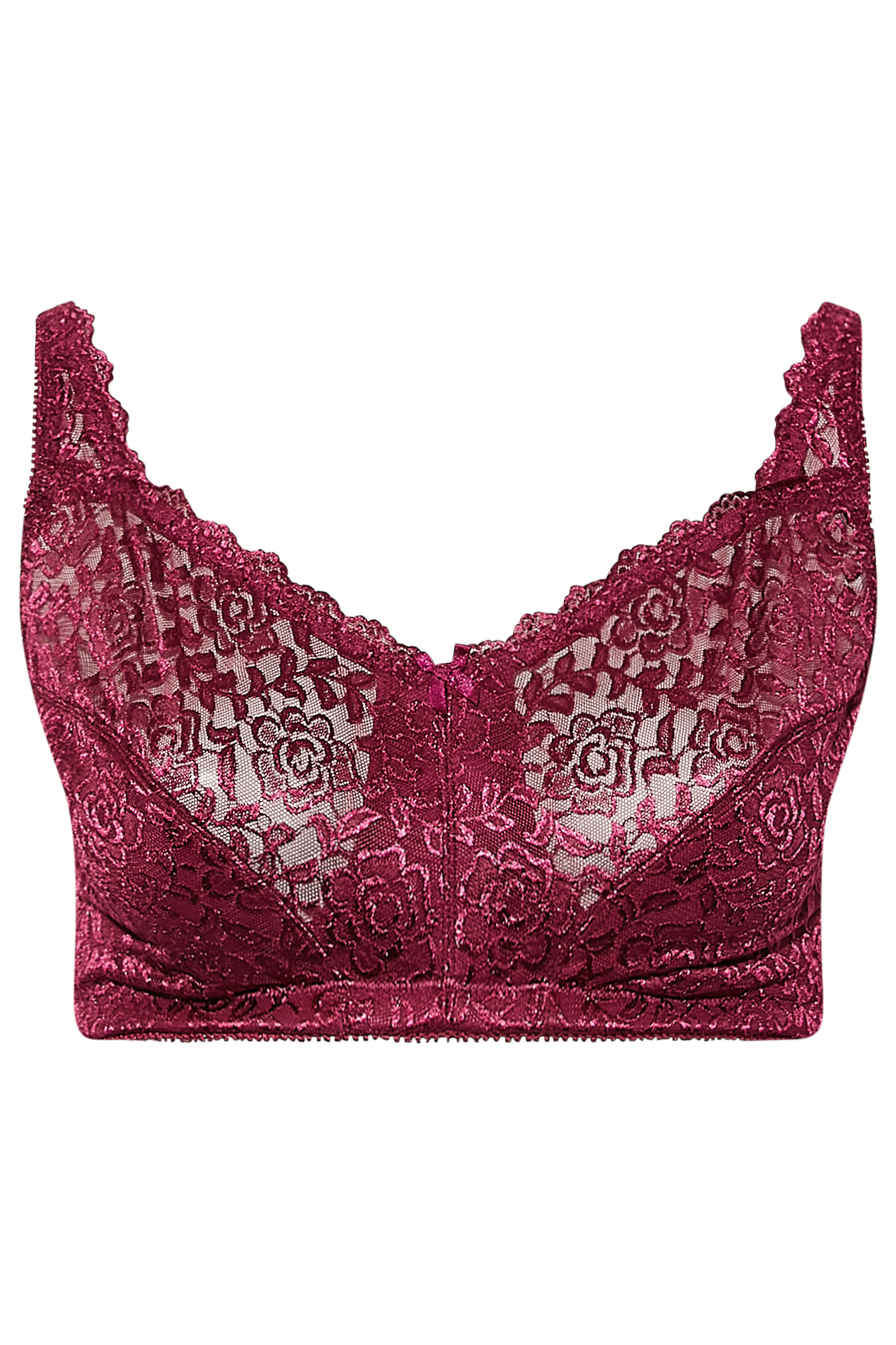 Plus Size Burgundy Red Hi Shine Lace Non-Padded Non-Wired Full Cup Bra