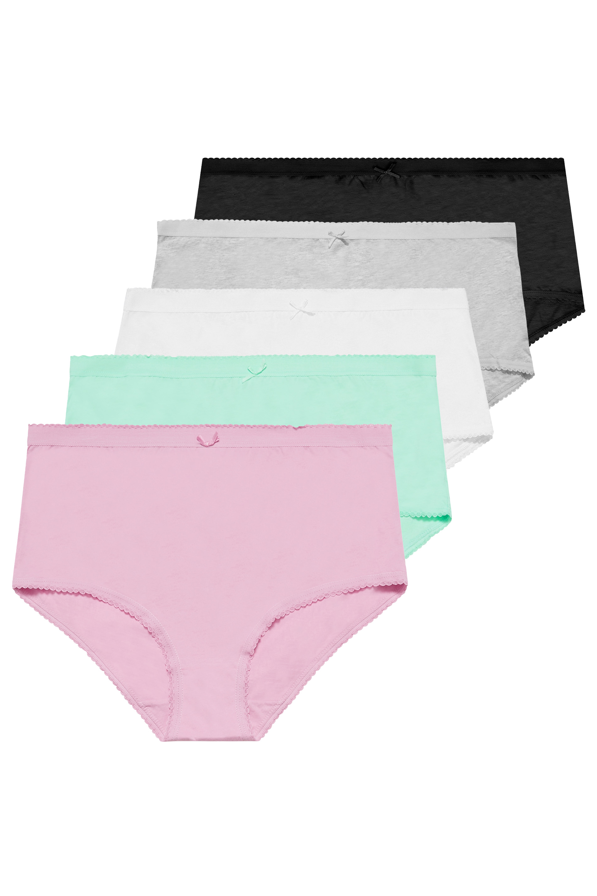 5 PACK Curve White & Bright Plain Cotton High Waisted Full Briefs | Yours Clothing 3