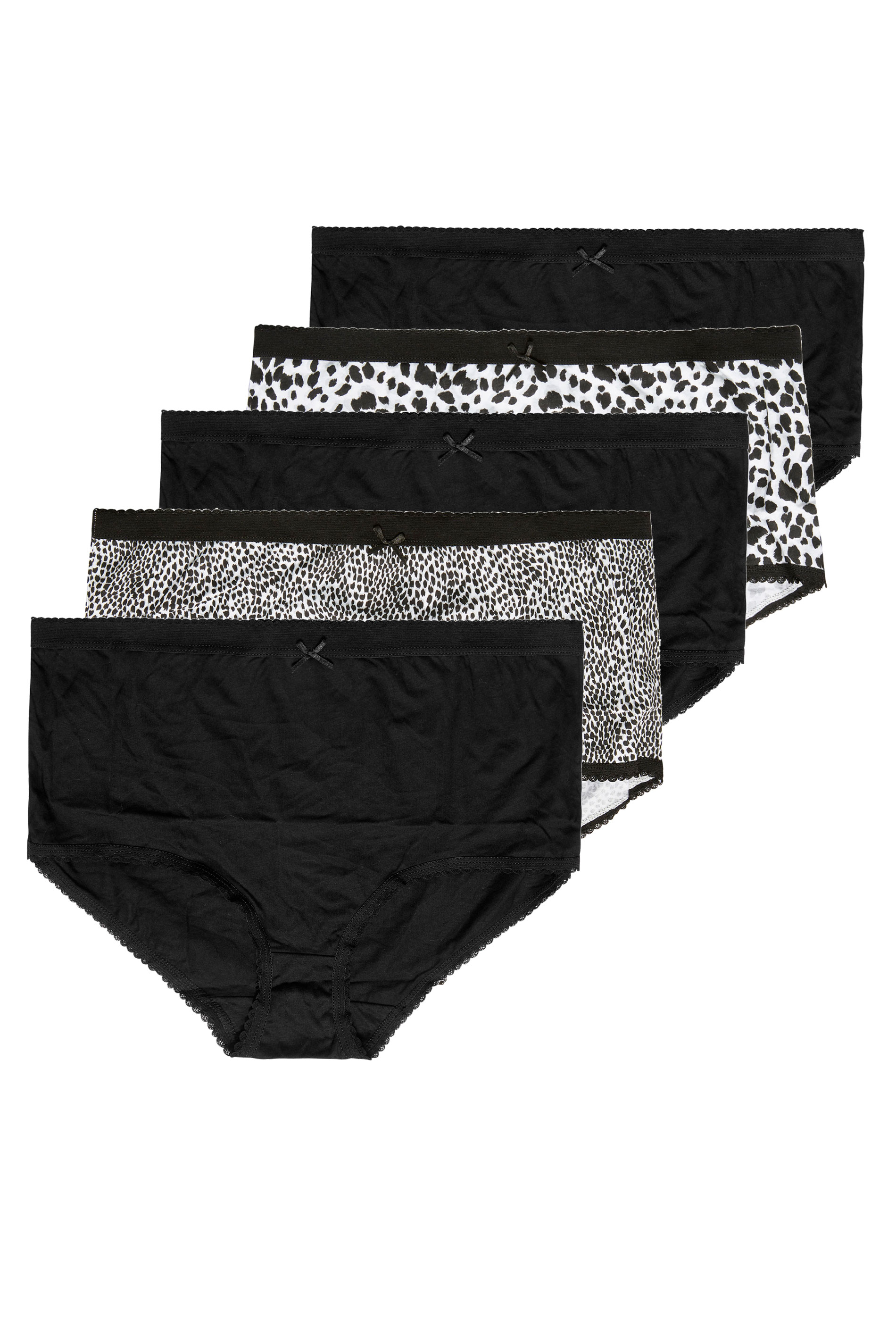 5 PACK Black & White Leopard Print Full Briefs | Yours Clothing