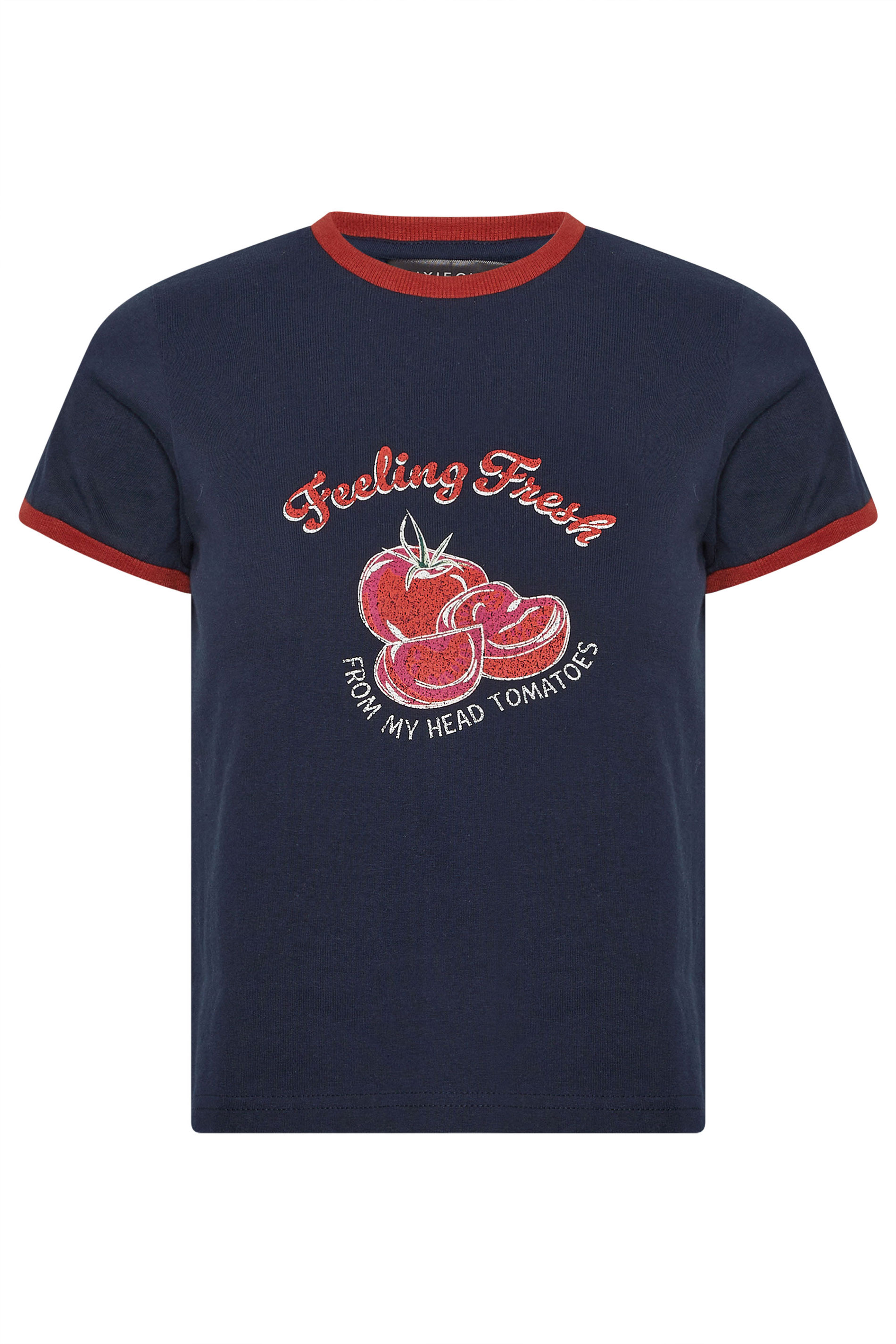 PixieGirl Petite Women's Navy Blue Tomato Graphic Cotton T-Shirt | PixieGirl 6