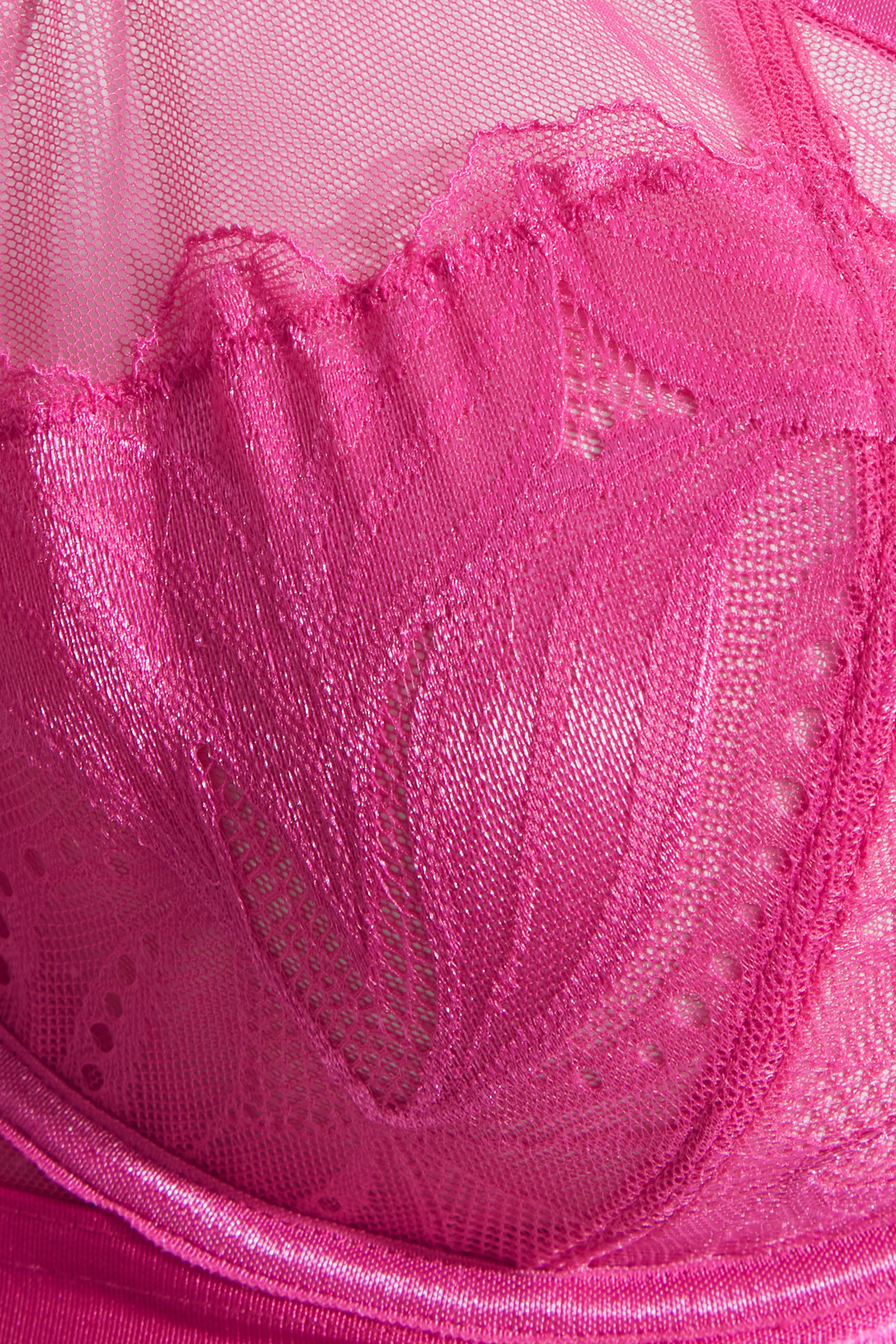 Plus Size Hot Pink Lace Strap Detail Non-Padded Underwired Balcony
