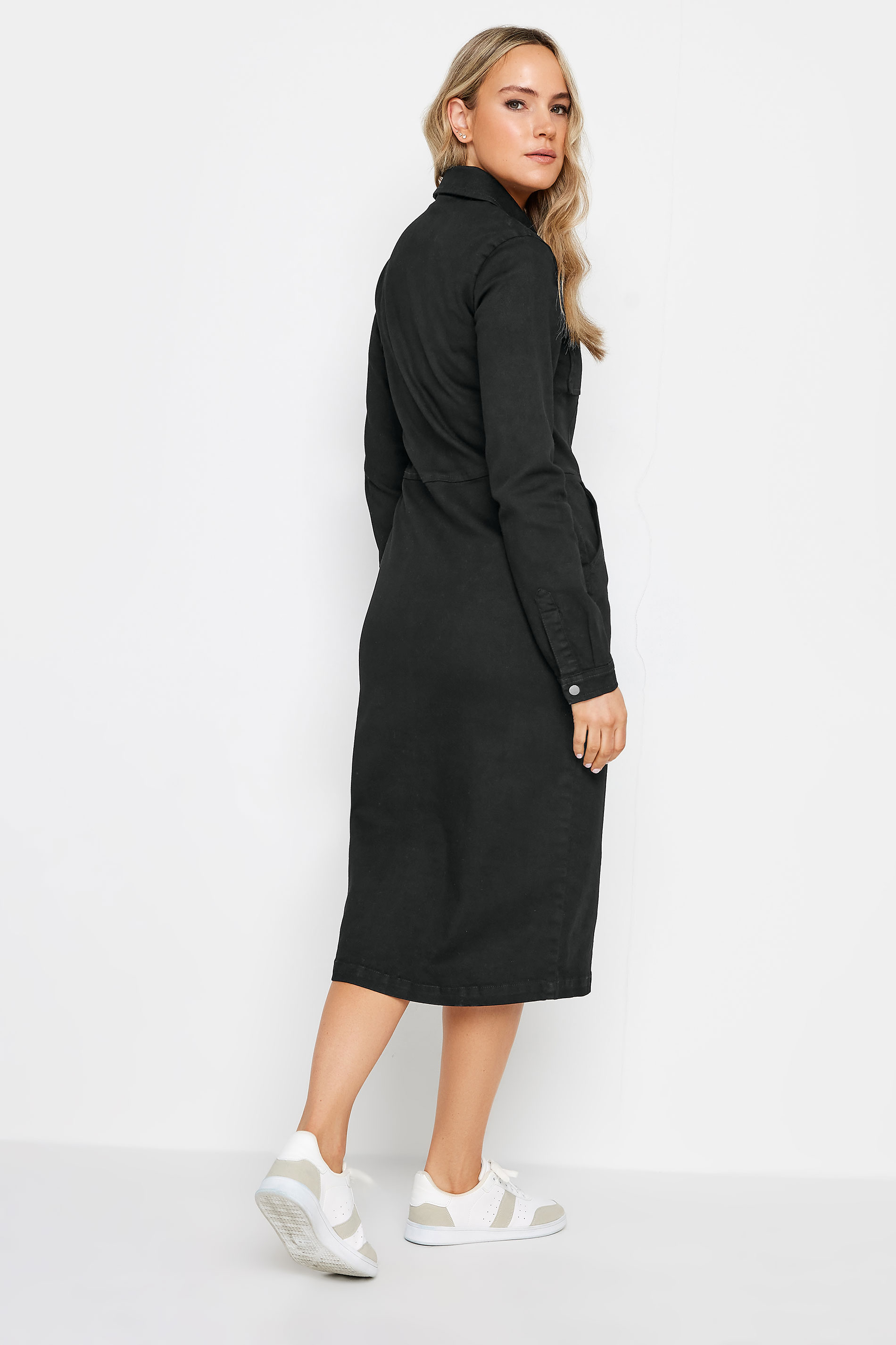 LTS Tall Womens Black Denim Zip Through Midi Dress | Long Tall Sally 3