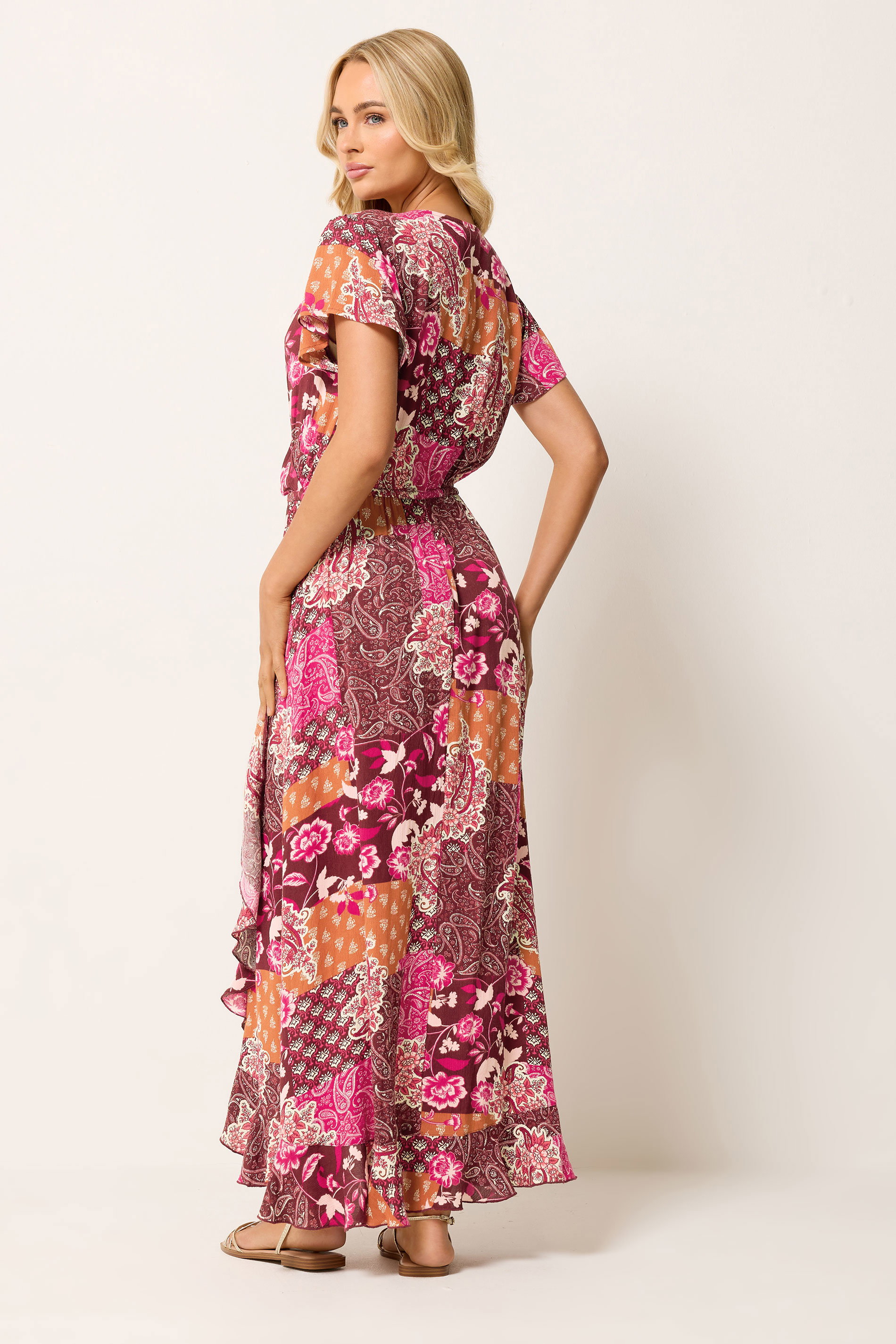 M&Co Red Abstract Floral Print Wrap Maxi Dress | M&Co 4