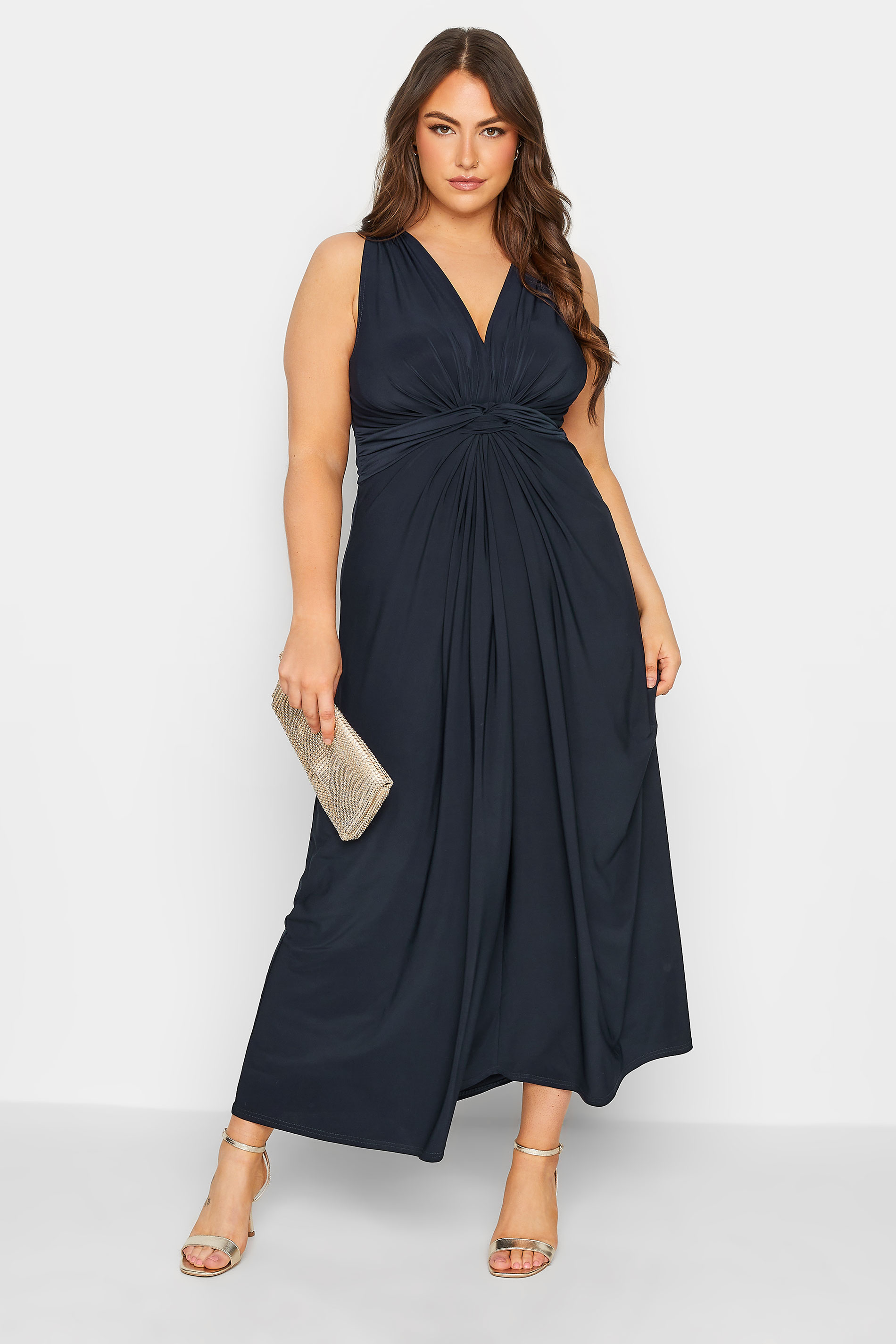 YOURS LONDON Plus Size Navy Blue Knot Front Maxi Dress | Yours Clothing  1