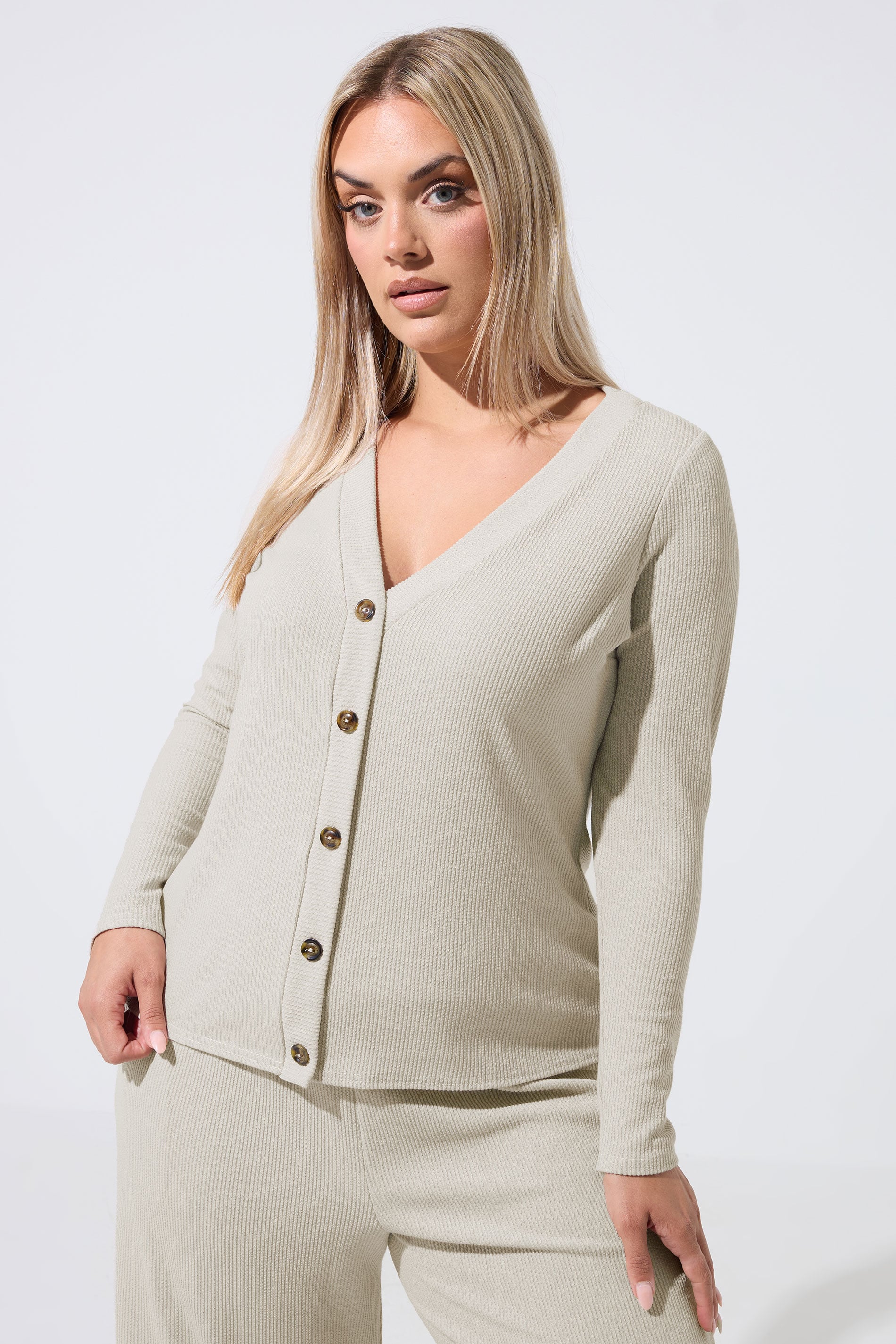 LIMITED COLLECTION Plus Size Beige Ribbed Button Cardigan | Yours Clothing 3