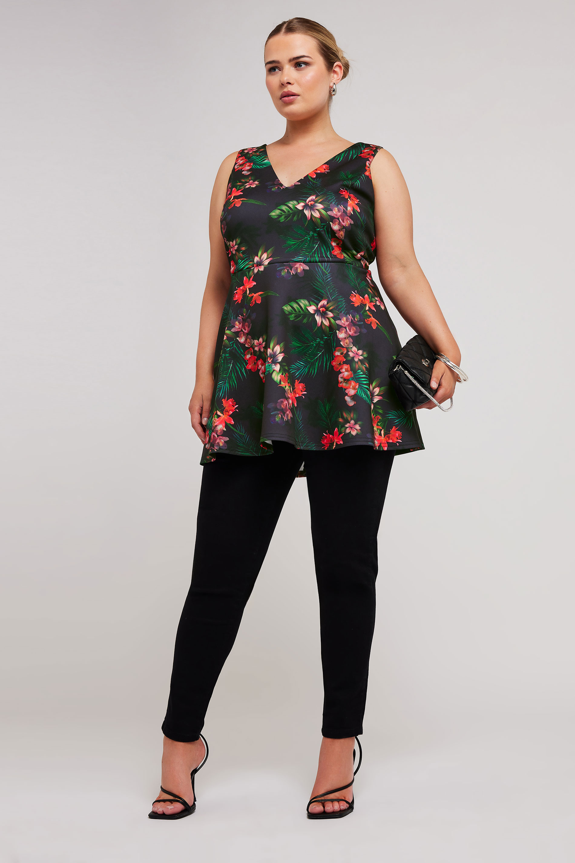 YOURS LONDON Plus Size Purple Tropical Print Peplum Top | Yours Clothing 2