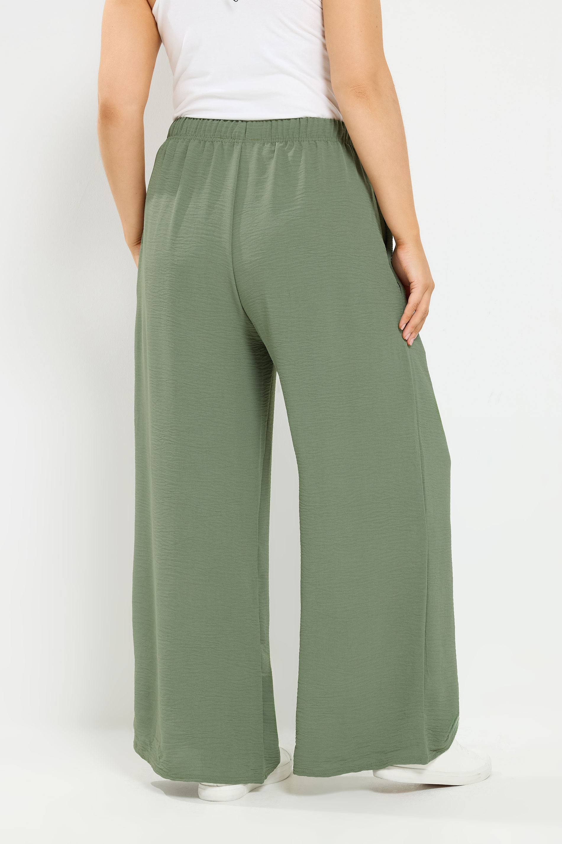 YOURS Plus Size Khaki Green Wide Leg Trousers | Yours Clothing 2