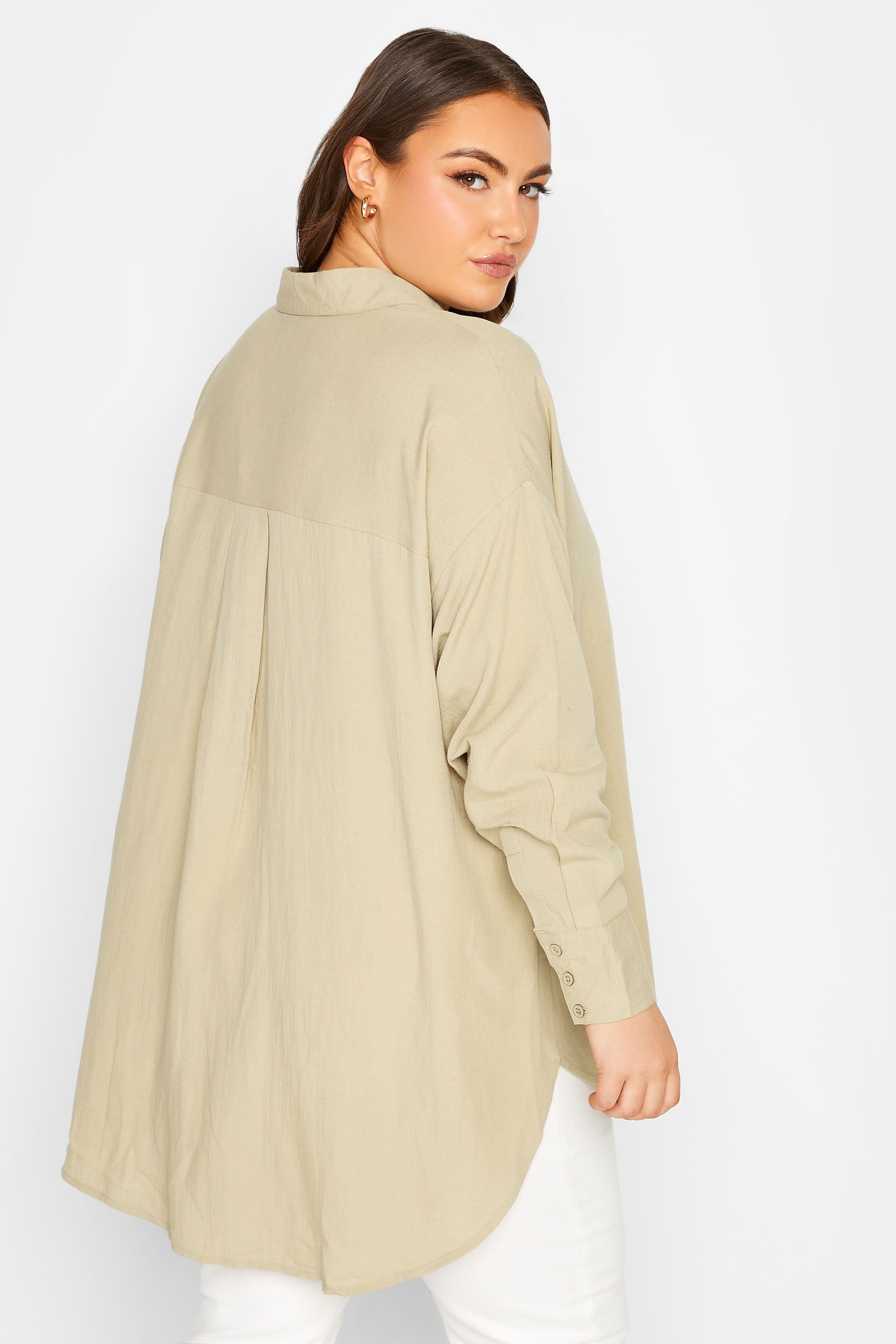YOURS Plus Size Beige Brown Linen Look Shirt | Yours Clothing 3