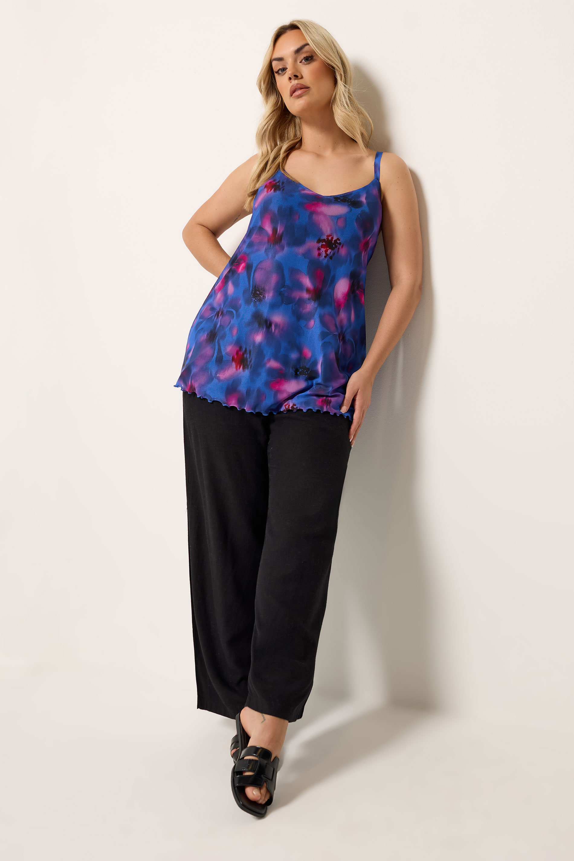 YOURS Plus Size Cobalt Blue Floral Swing Vest | Yours Clothing 1