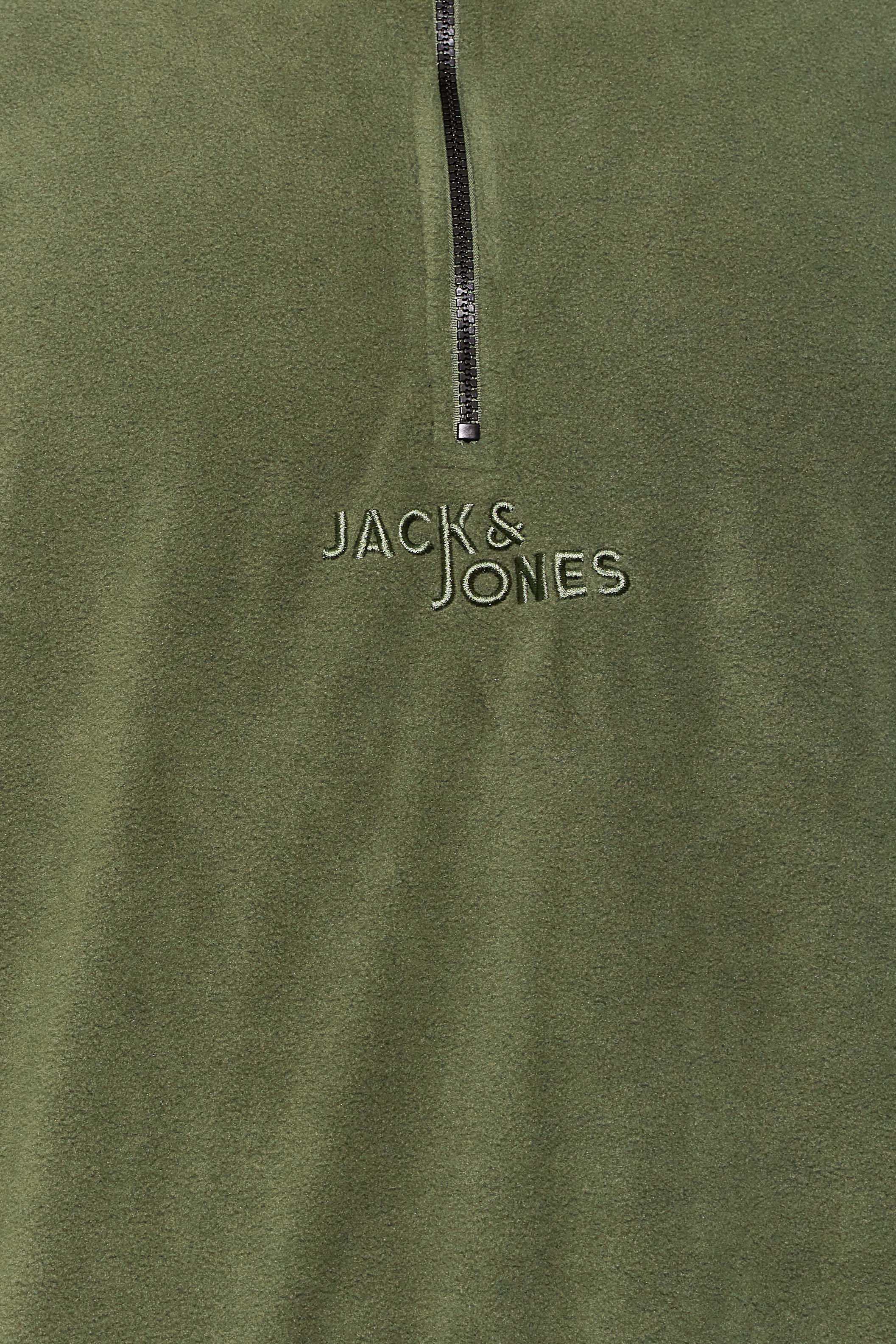 JACK & JONES Big & Tall Green Quarter Zip Fleece Sweatshirt | BadRhino 2