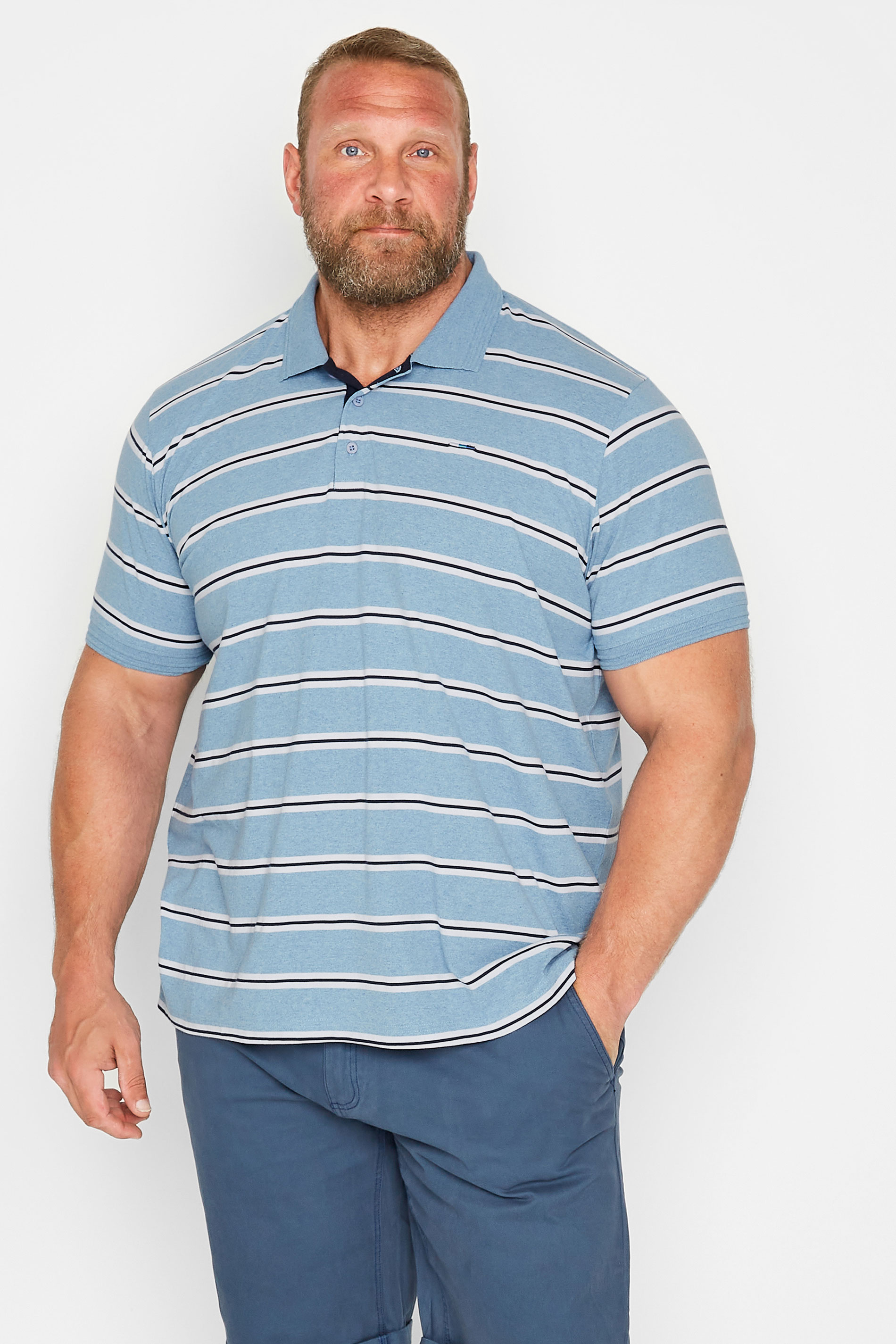 BadRhino Big & Tall Light Blue Stripe Print Polo Shirt | BadRhino 1