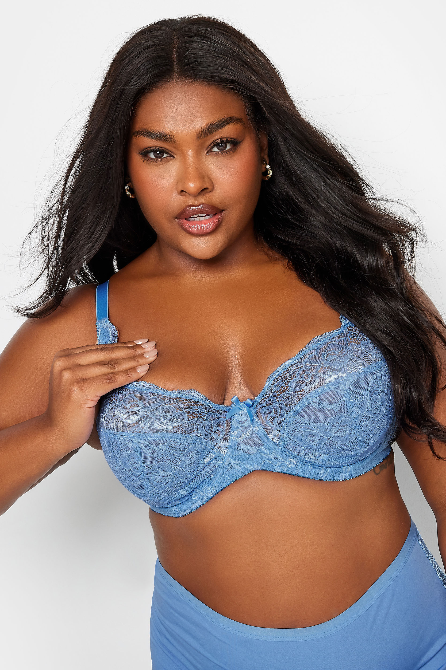 YOURS Plus Size Light Blue Lace Non-Padded Underwired Bra | Yours Clothing 2