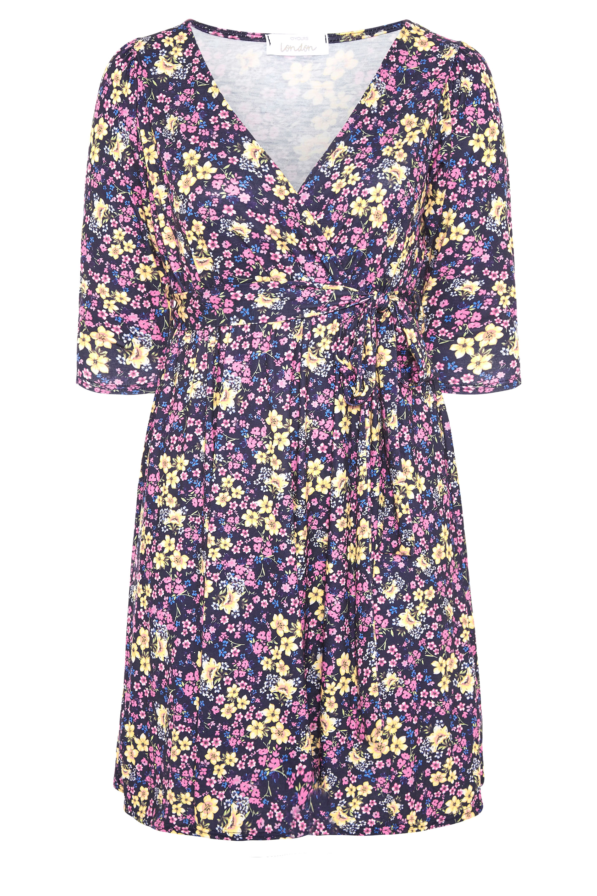 Robes Grande Taille Grande taille  Robes en Jersey | YOURS LONDON - Robe Bleue Marine Floral Midi - BN92299
