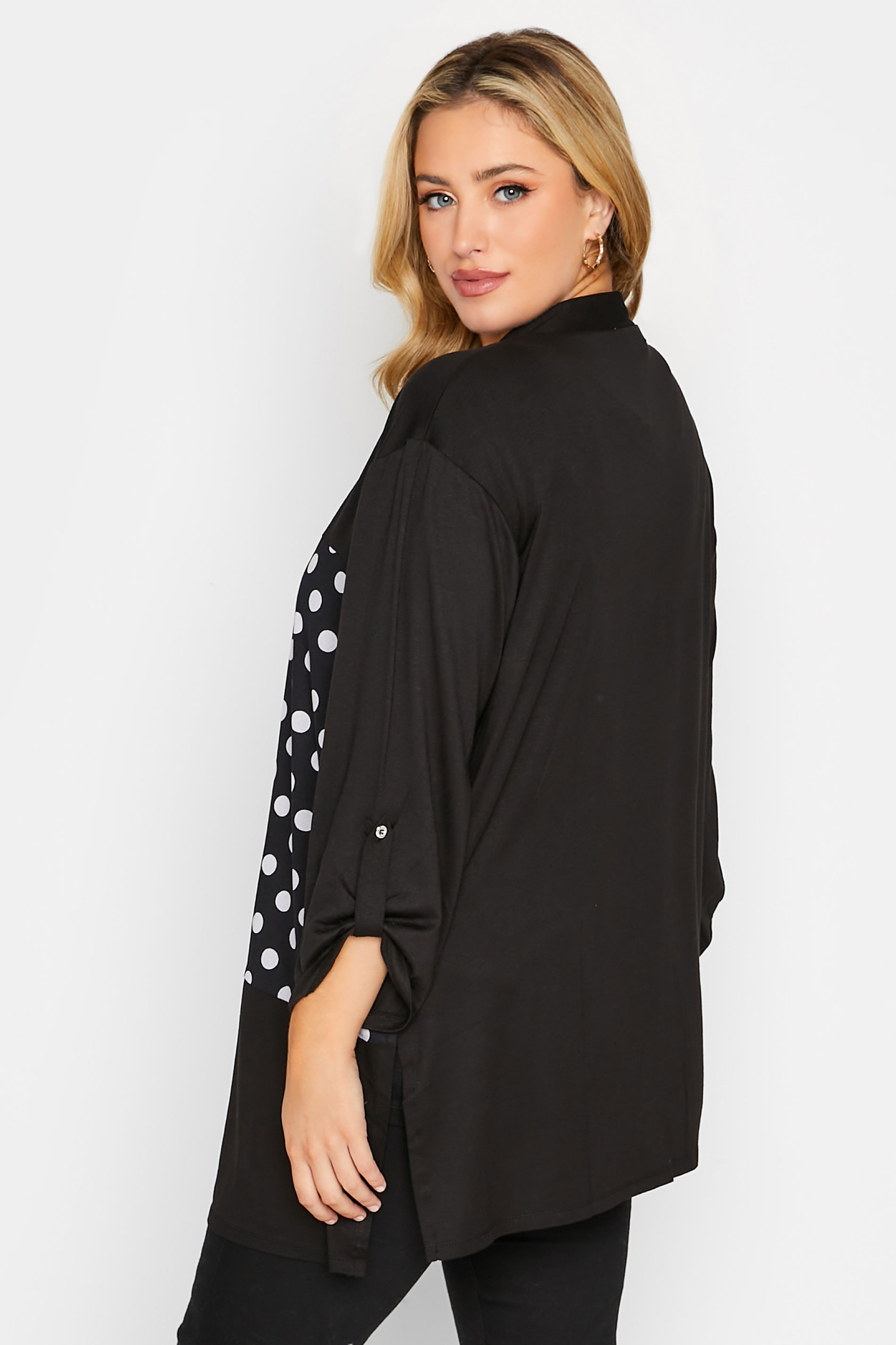 Plus Size Black Polka Dot Colour Block Cardigan | Yours Clothing 3