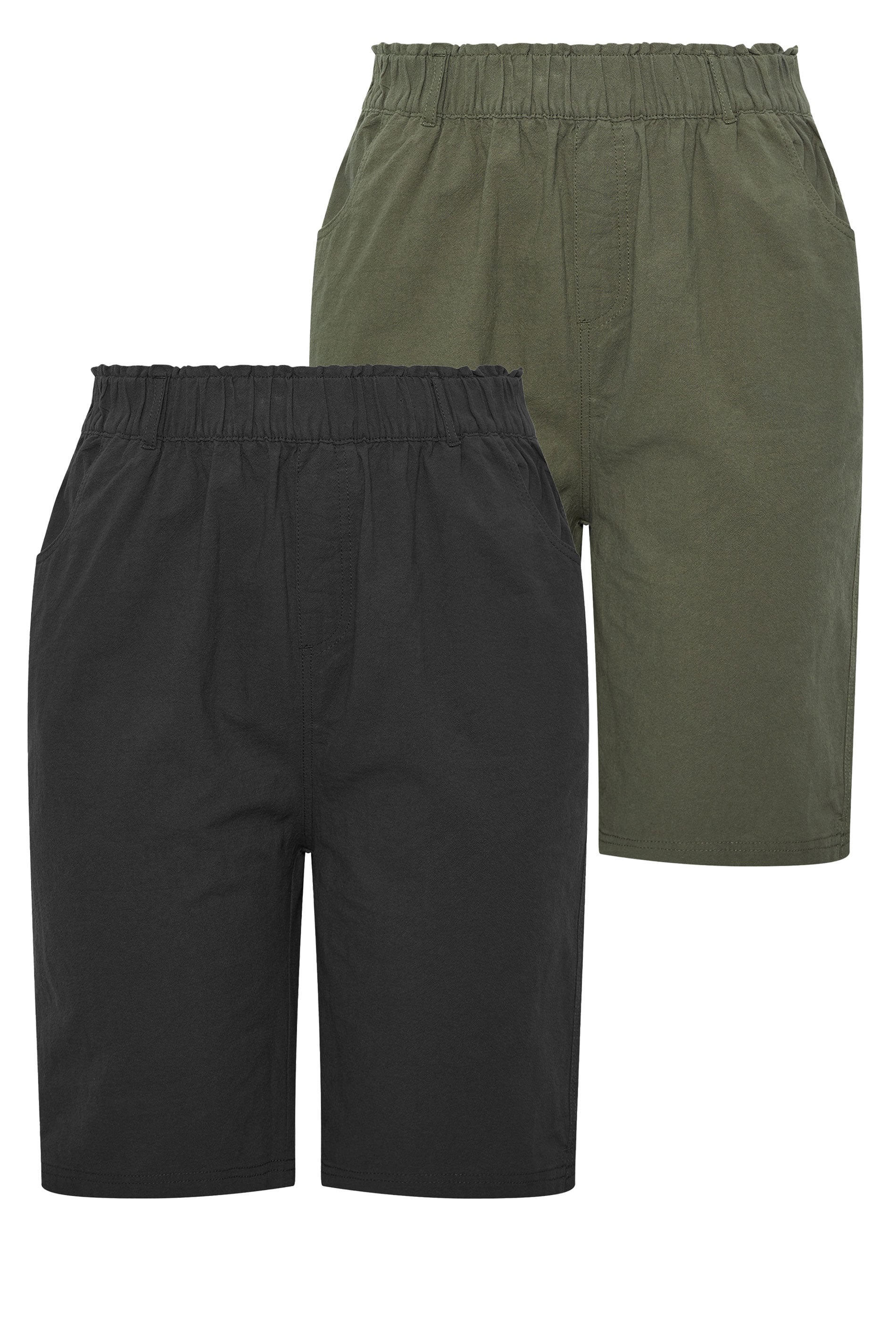 YOURSET 2 PACK Plus Size Black & Khaki Green Cool Cotton Shorts | Yours Clothing 3