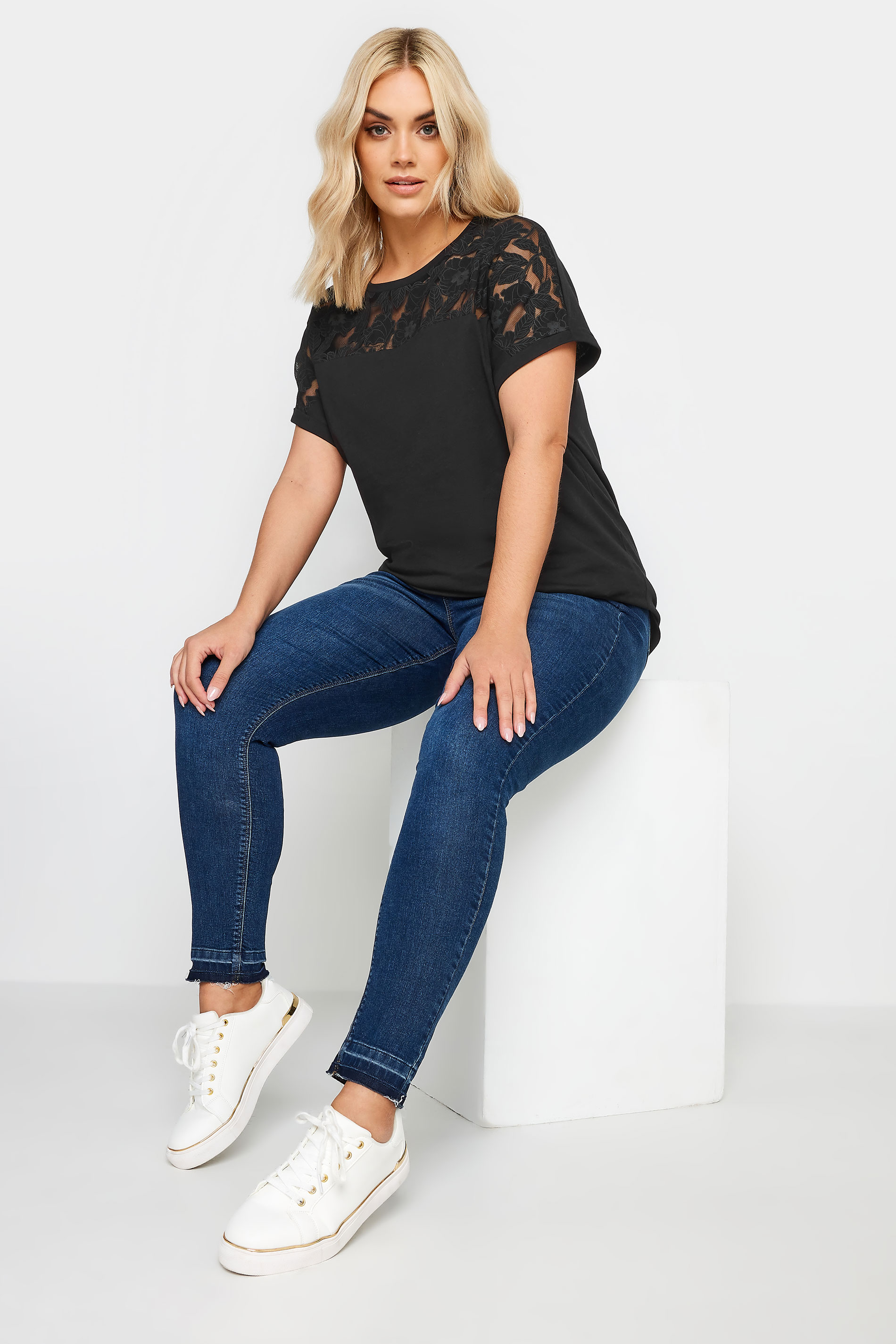 YOURS Plus Size Black Floral Mesh T-Shirt | Yours Clothing 2