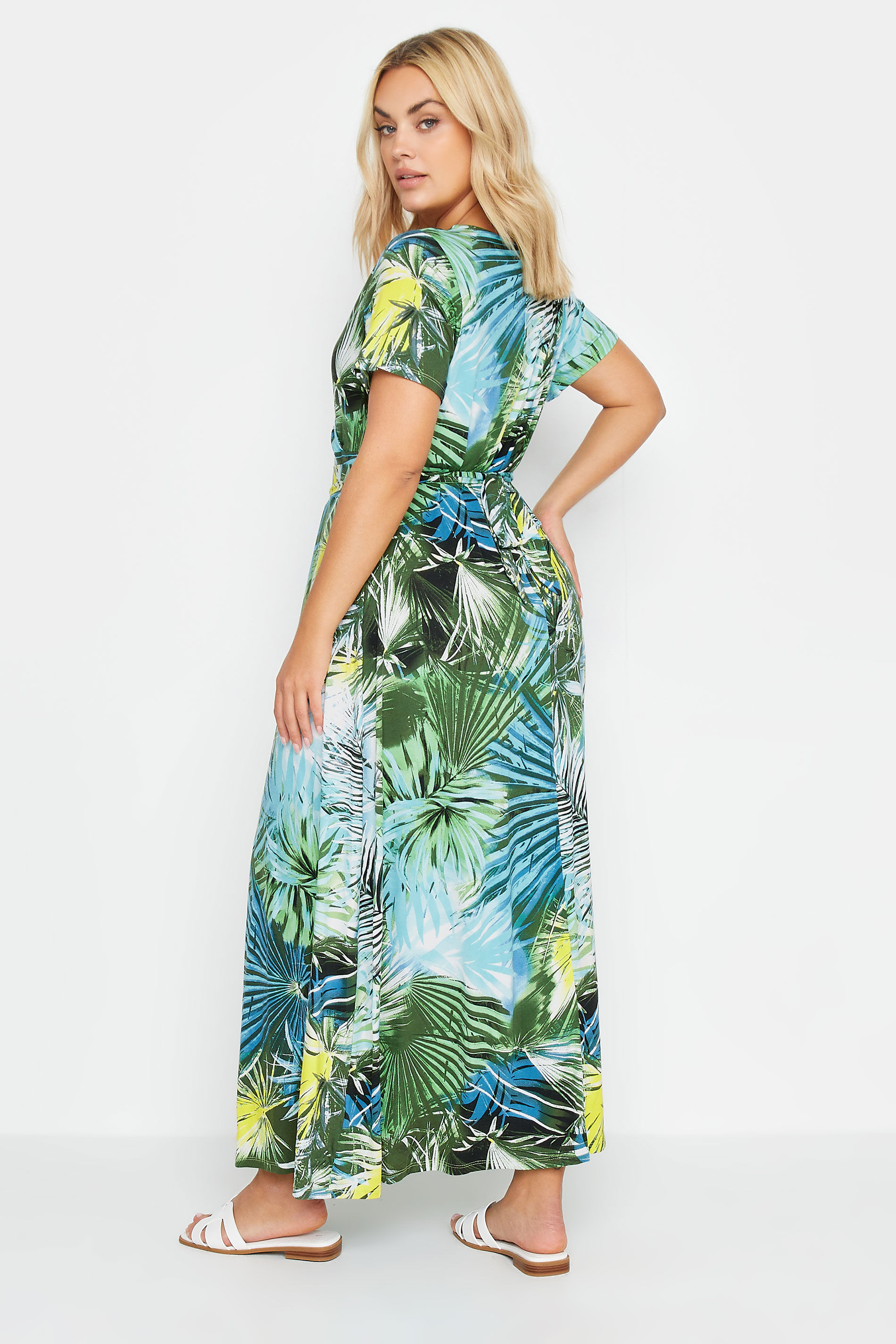 YOURS Plus Size Green Leaf Print Tiered Wrap Dress | Yours Clothing 3