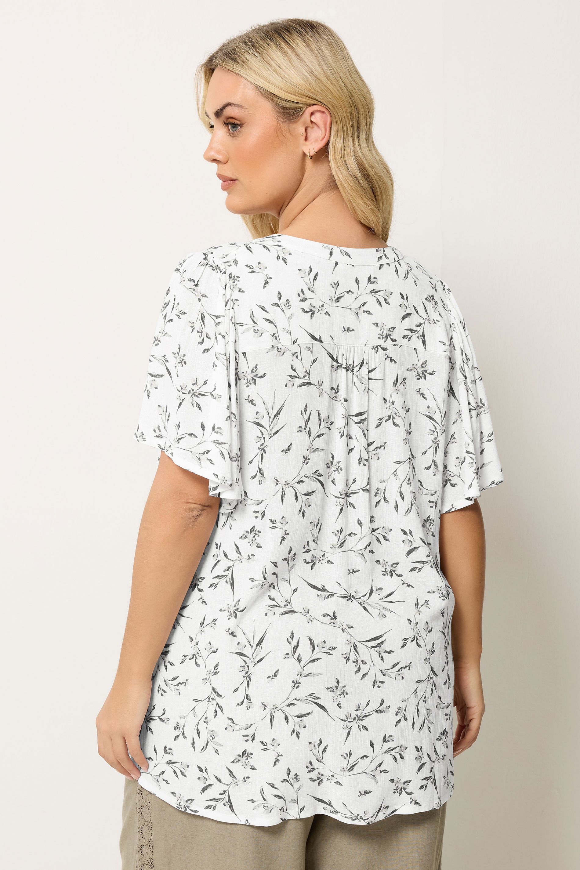 YOURS Plus Size White Leaf Print Pintuck Blouse | Yours Clothing 2