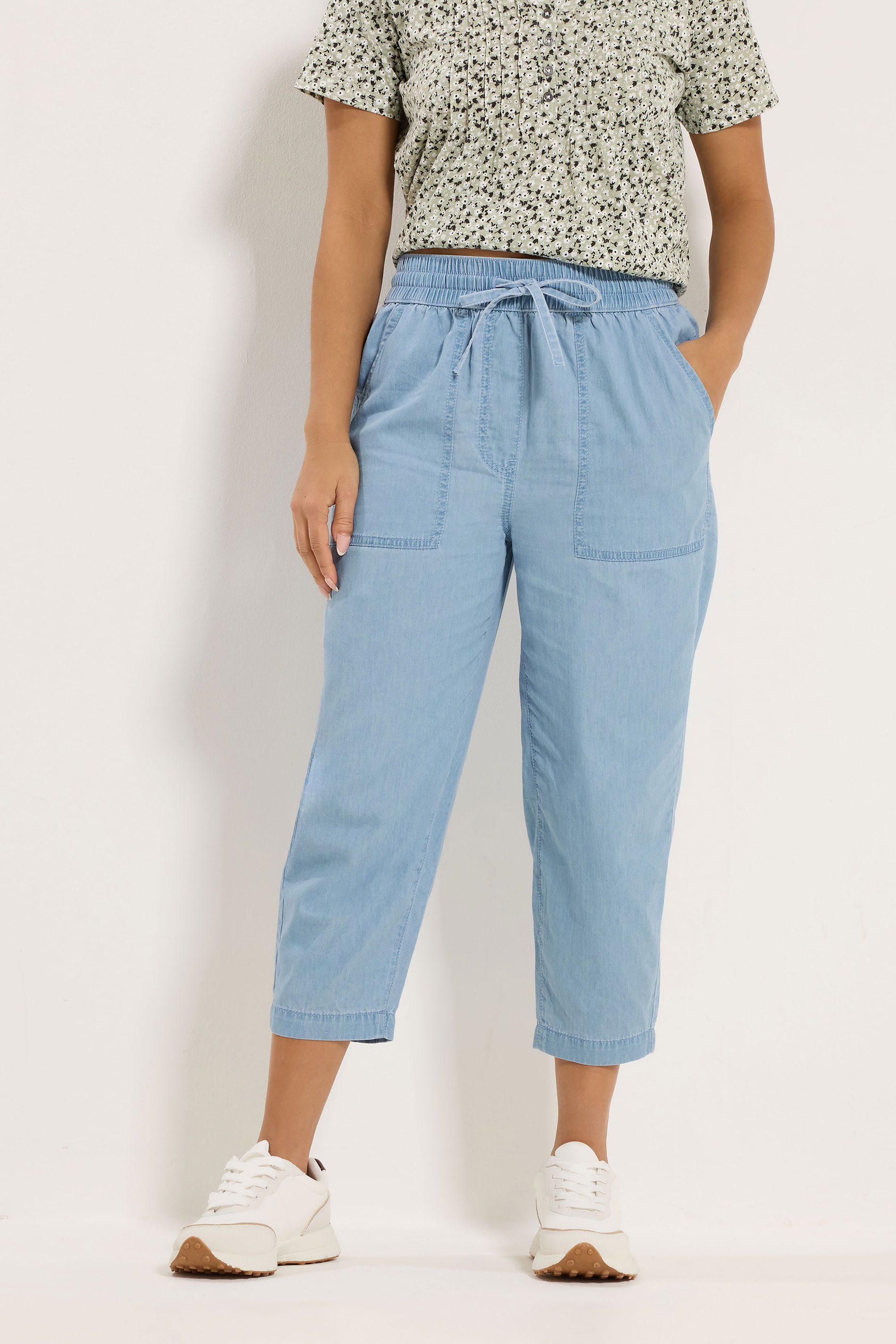 M&Co Petite Blue Lightwash Denim Cropped Cotton Trousers | M&Co 3