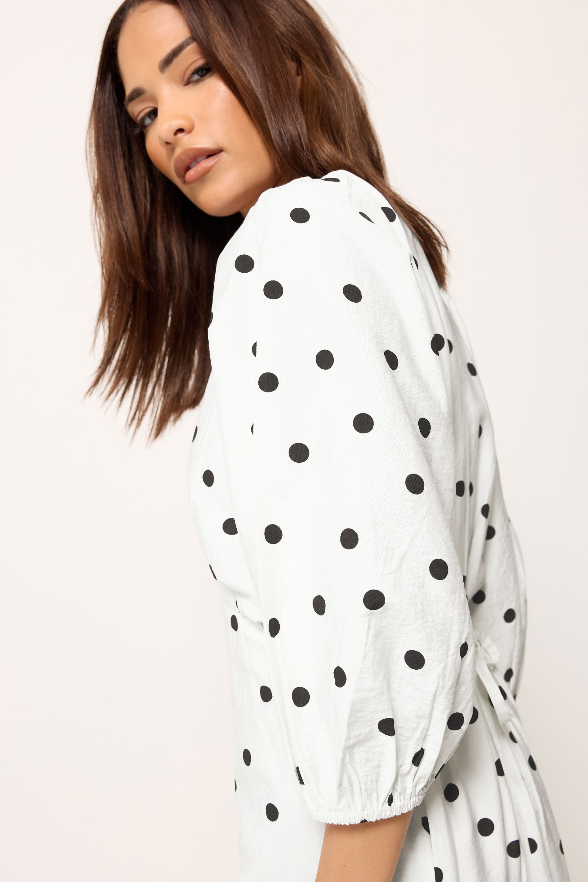 PixieGirl Petite Women's White Polka Dot Cotton Midi Dress | PixieGirl 5