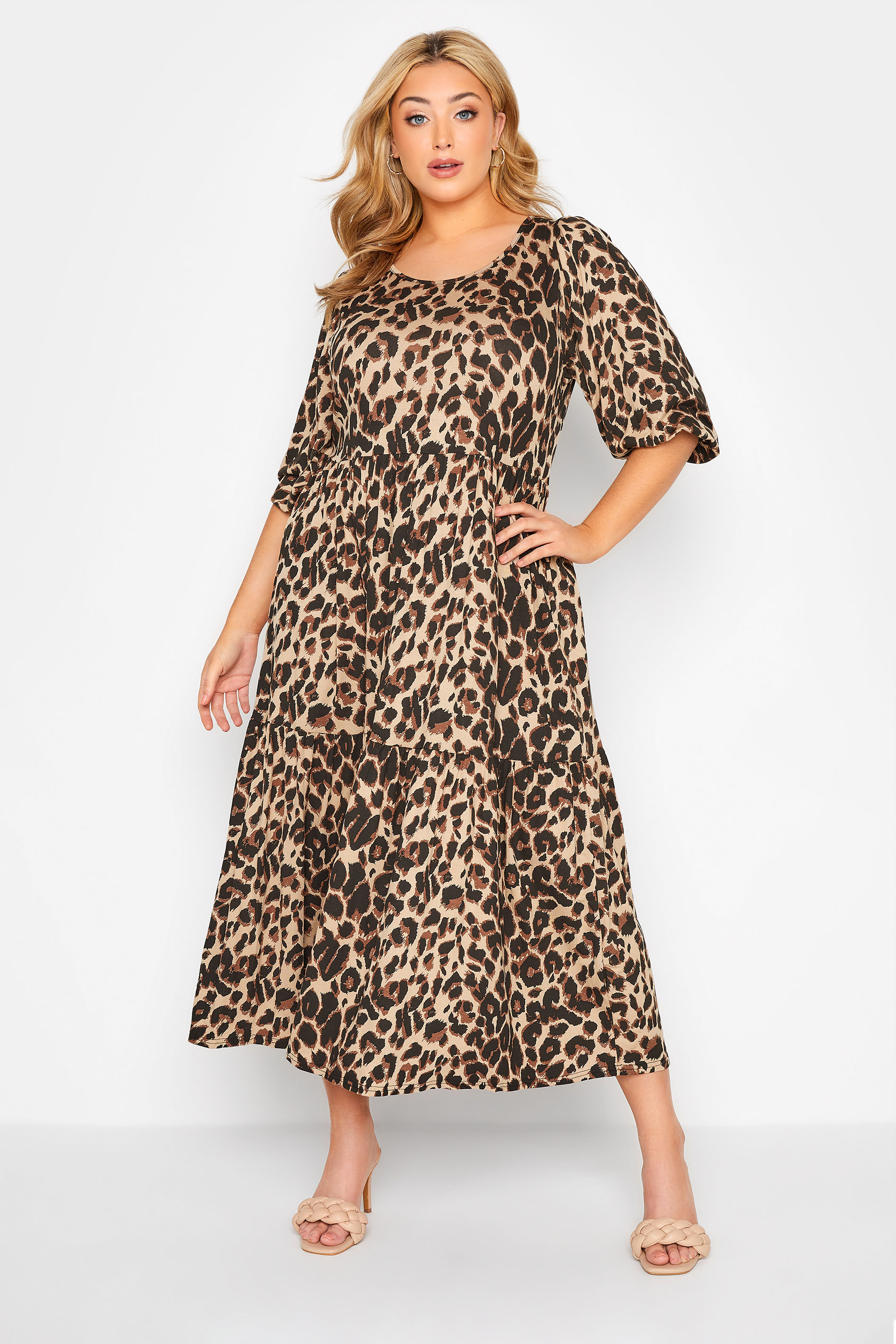 Beige Brown Leopard Print Maxi Dress ...