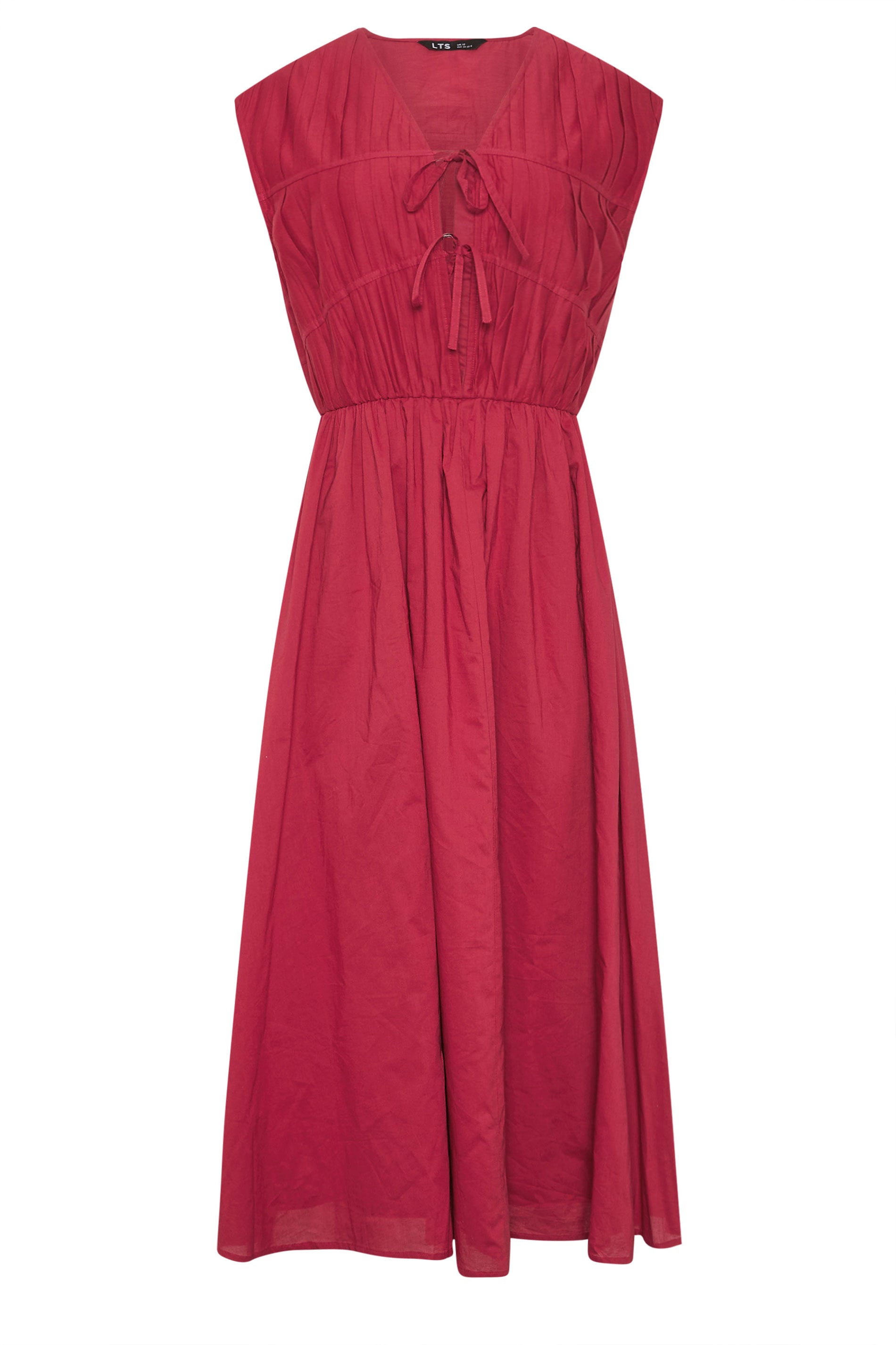LTS Tall Women's Berry Red Tie Front Cotton Midi Dress | Long Tall Sally 5