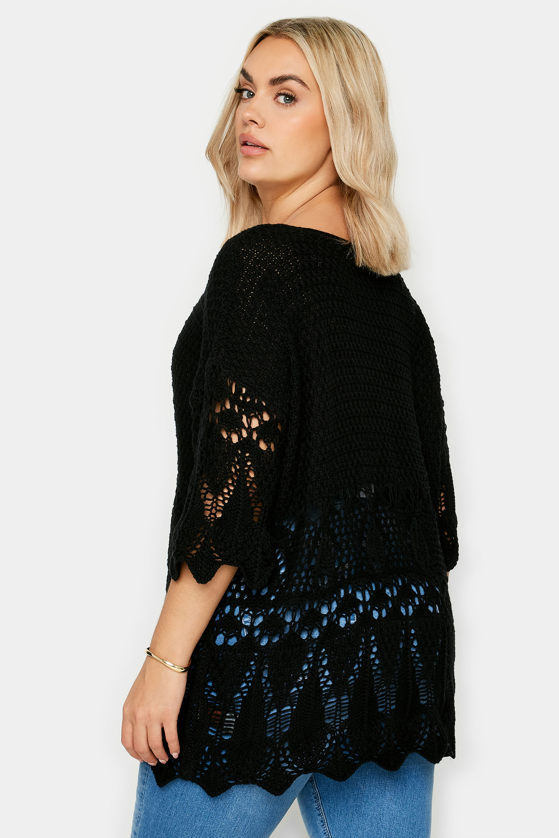 YOURS Plus Size Black Crochet Detail Jumper | Yours Clothing 3