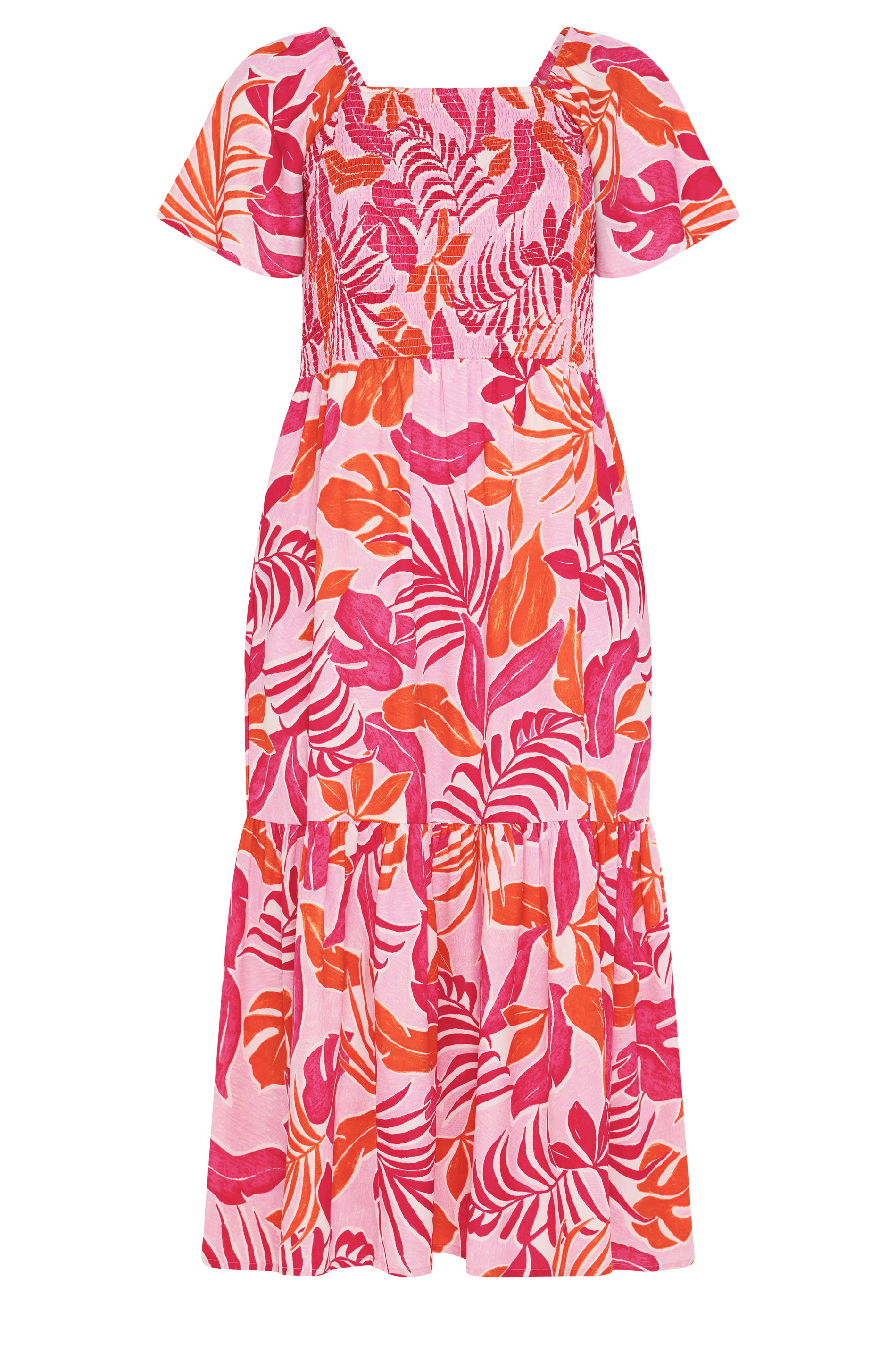 YOURS Plus Size Pink Palm Leaf Shirred Maxi Dress | Yours Clothing 5