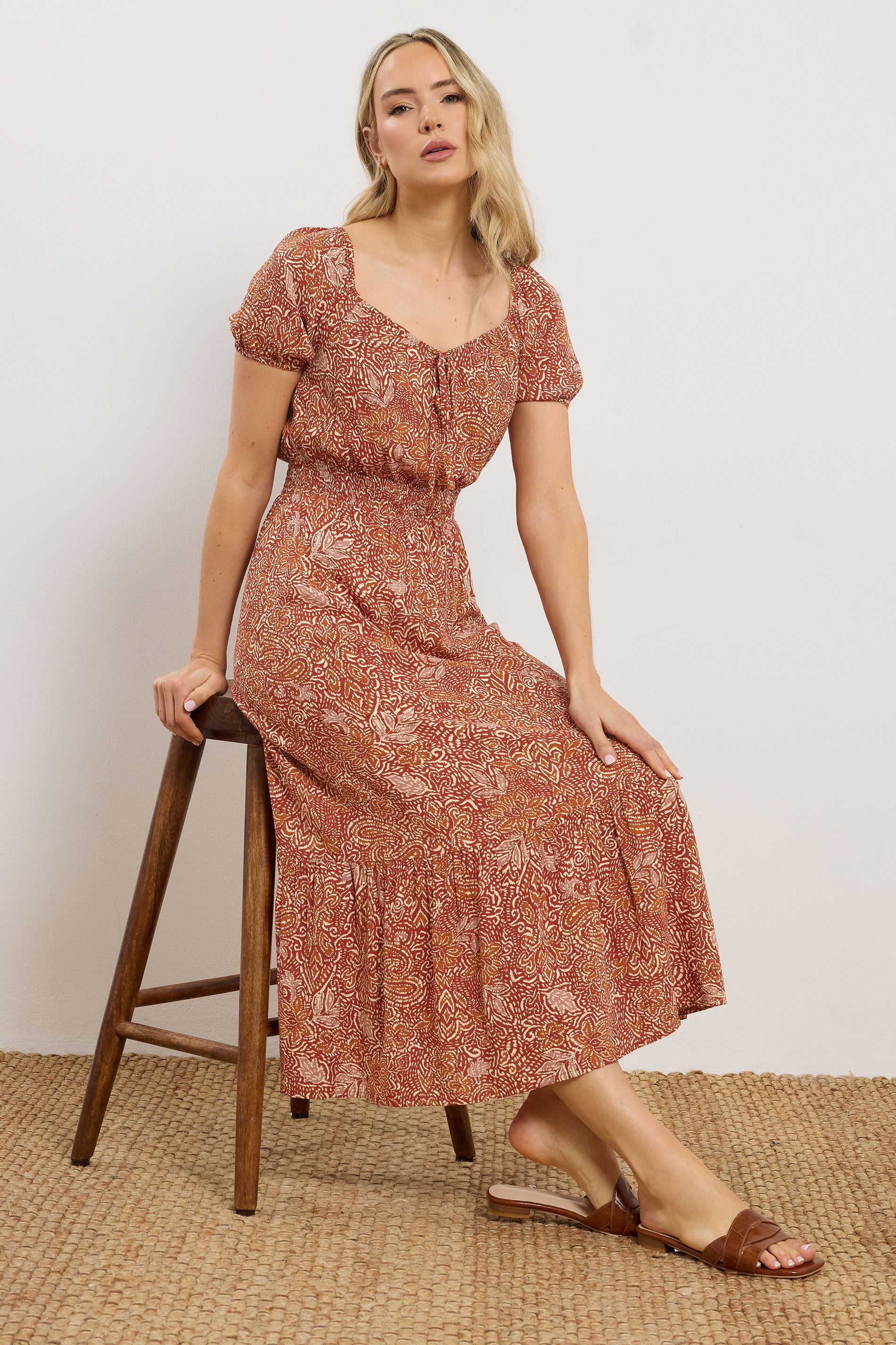 LTS Tall Women's Rust Orange Floral Midi Dress | Long Tall Sally 1