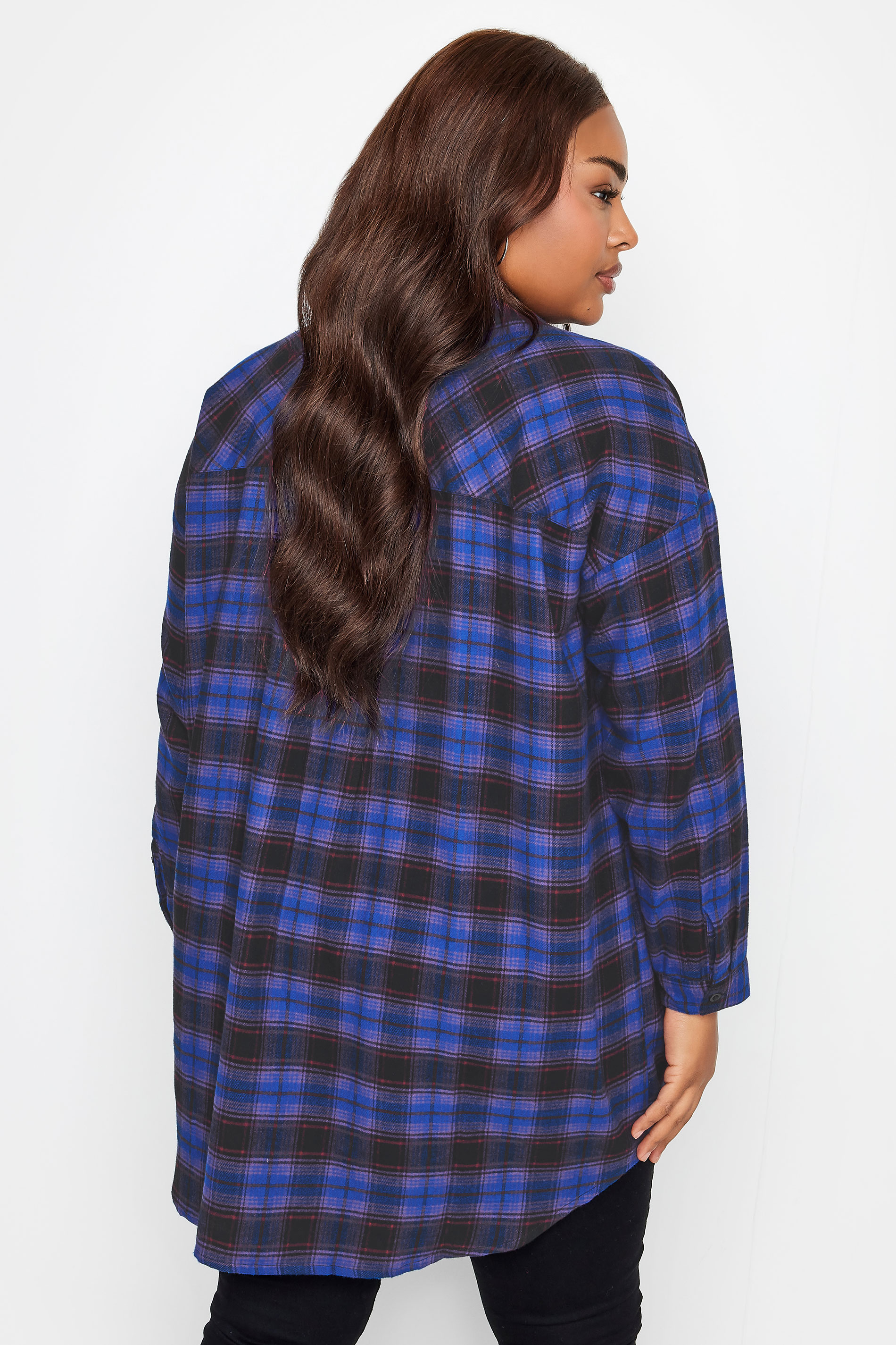 YOURS Plus Size Blue Check Print Oversized Shirt | Yours Clothing 3