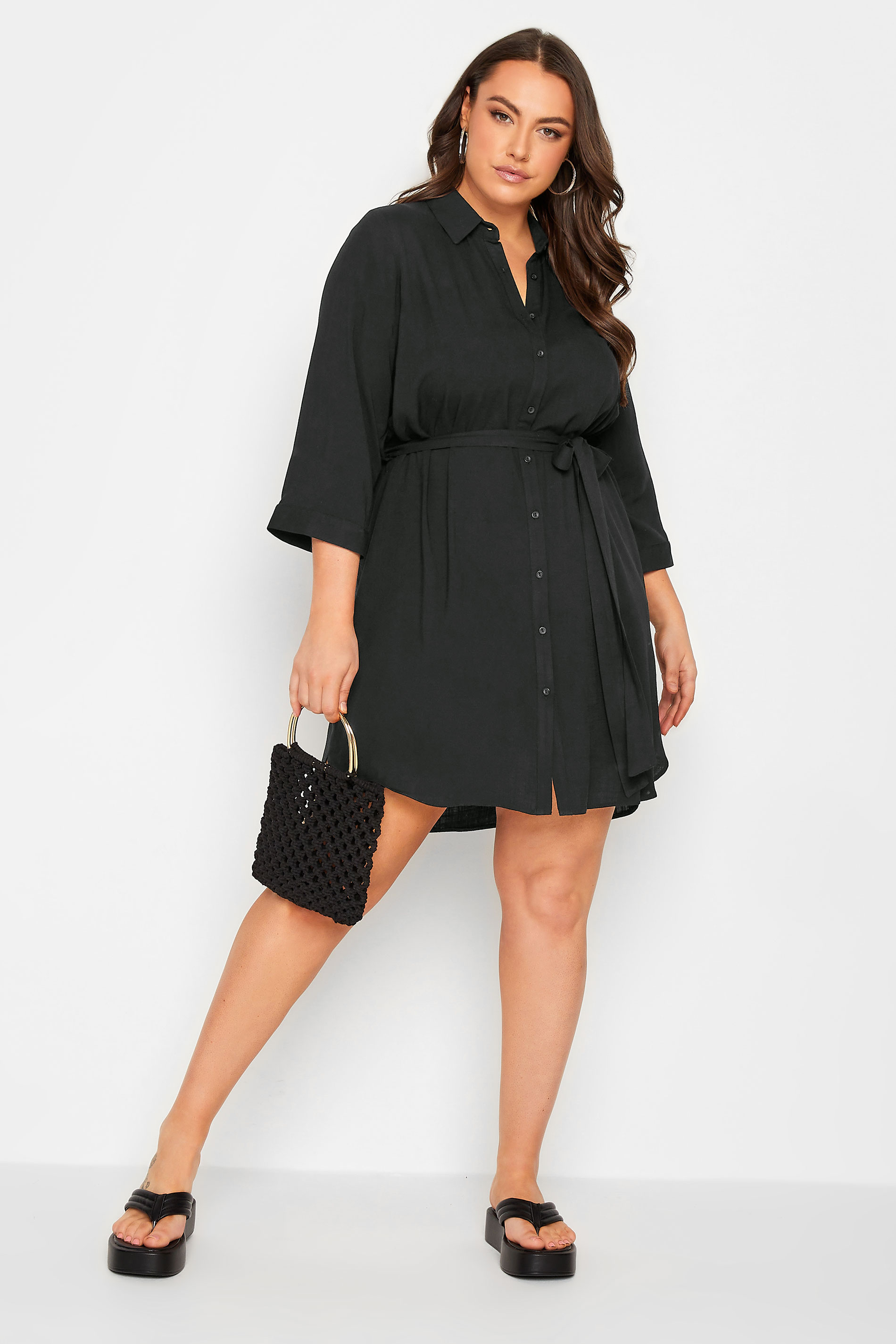 YOURS Plus Size Black Tie Waist Tunic Shirt | Yours Clothing 2