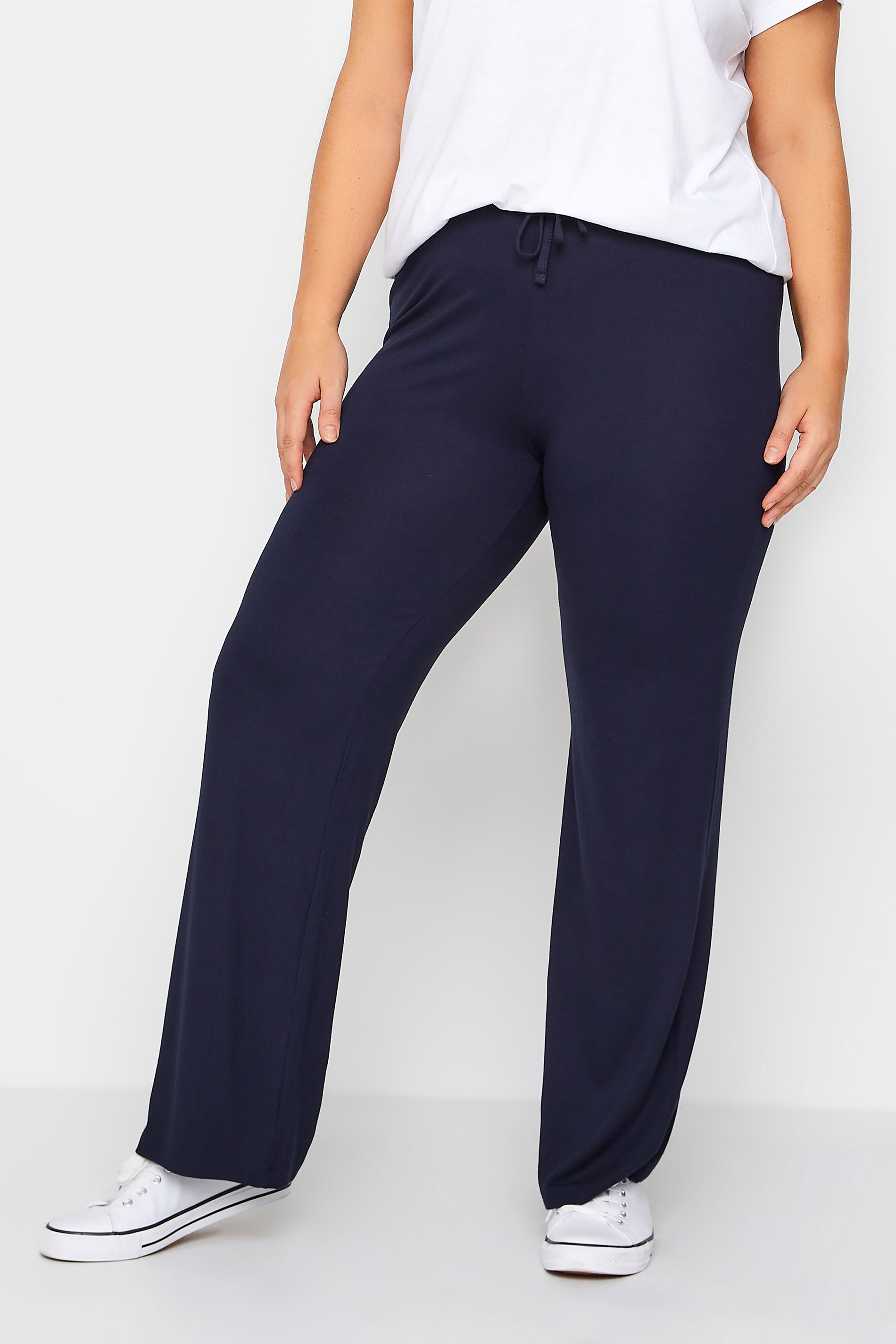 Plus Size Navy Blue Wide Leg Pull On Stretch Jersey Yoga Pants | Yours Clothing 1
