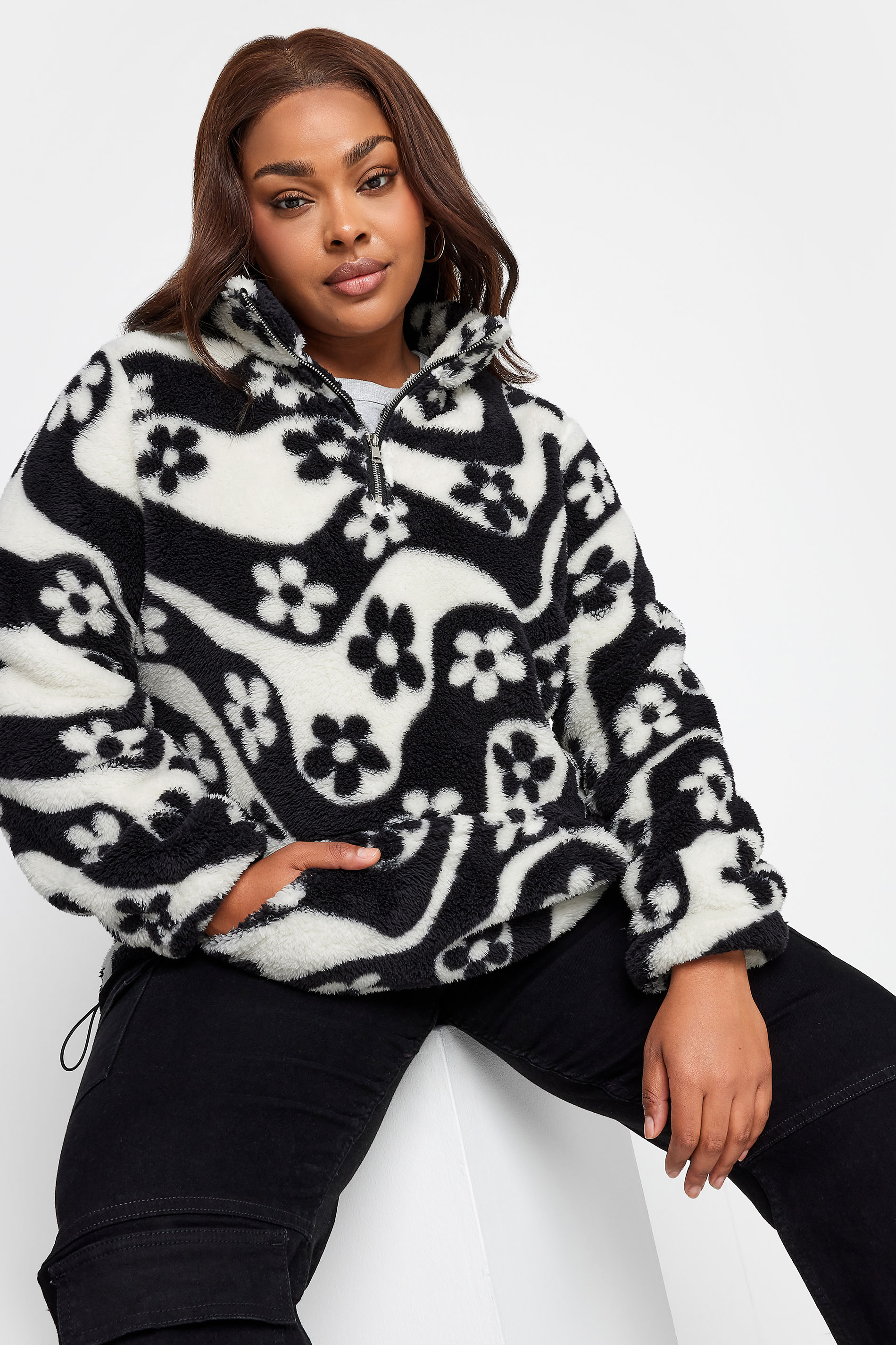 YOURS Plus Size Swirl Print Half Zip Fleece Sweatshirt | Yours Clothing 1