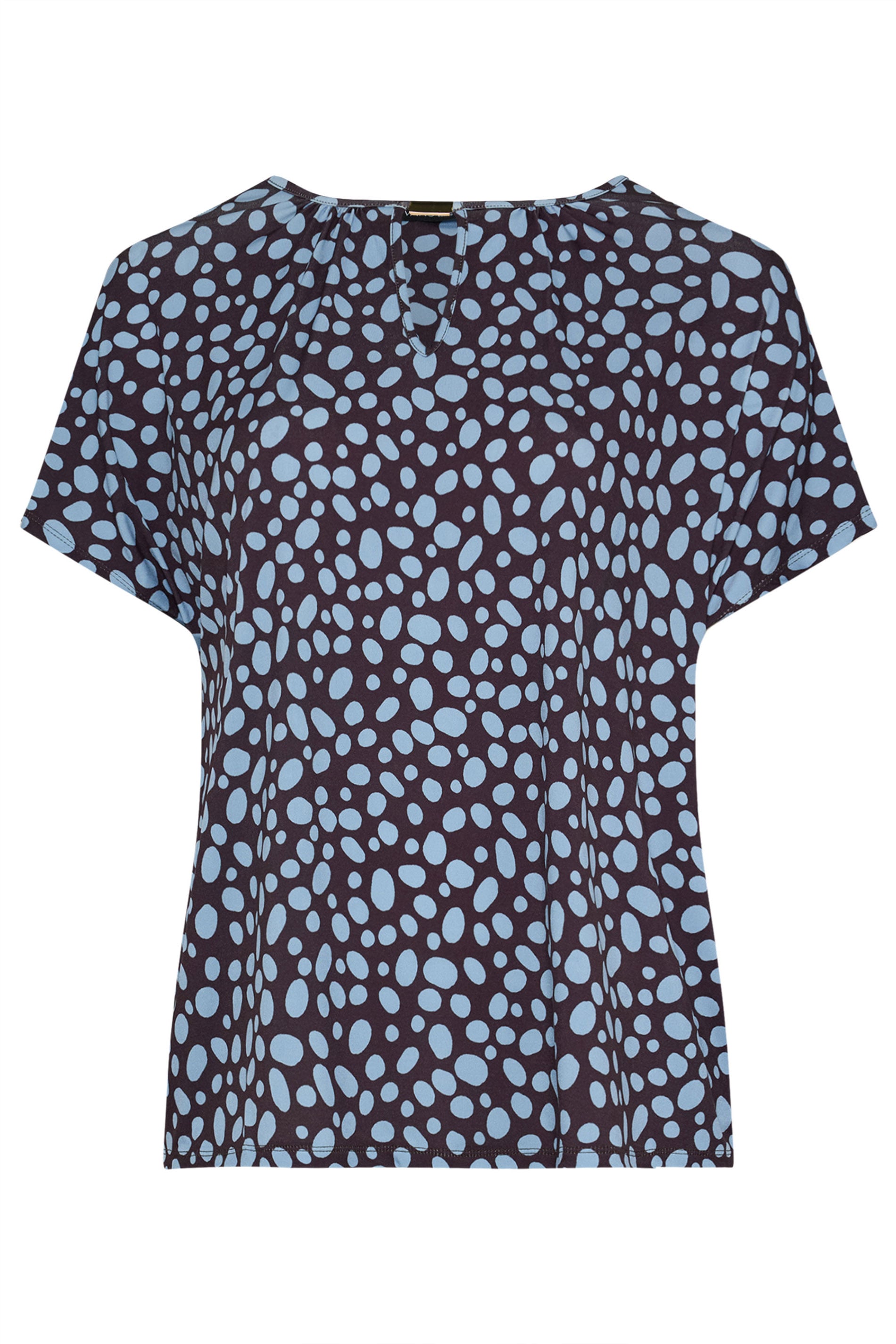 EVANS Plus Size Blue And Brown Polka Dot Print Bar Detail Top | Evans 5