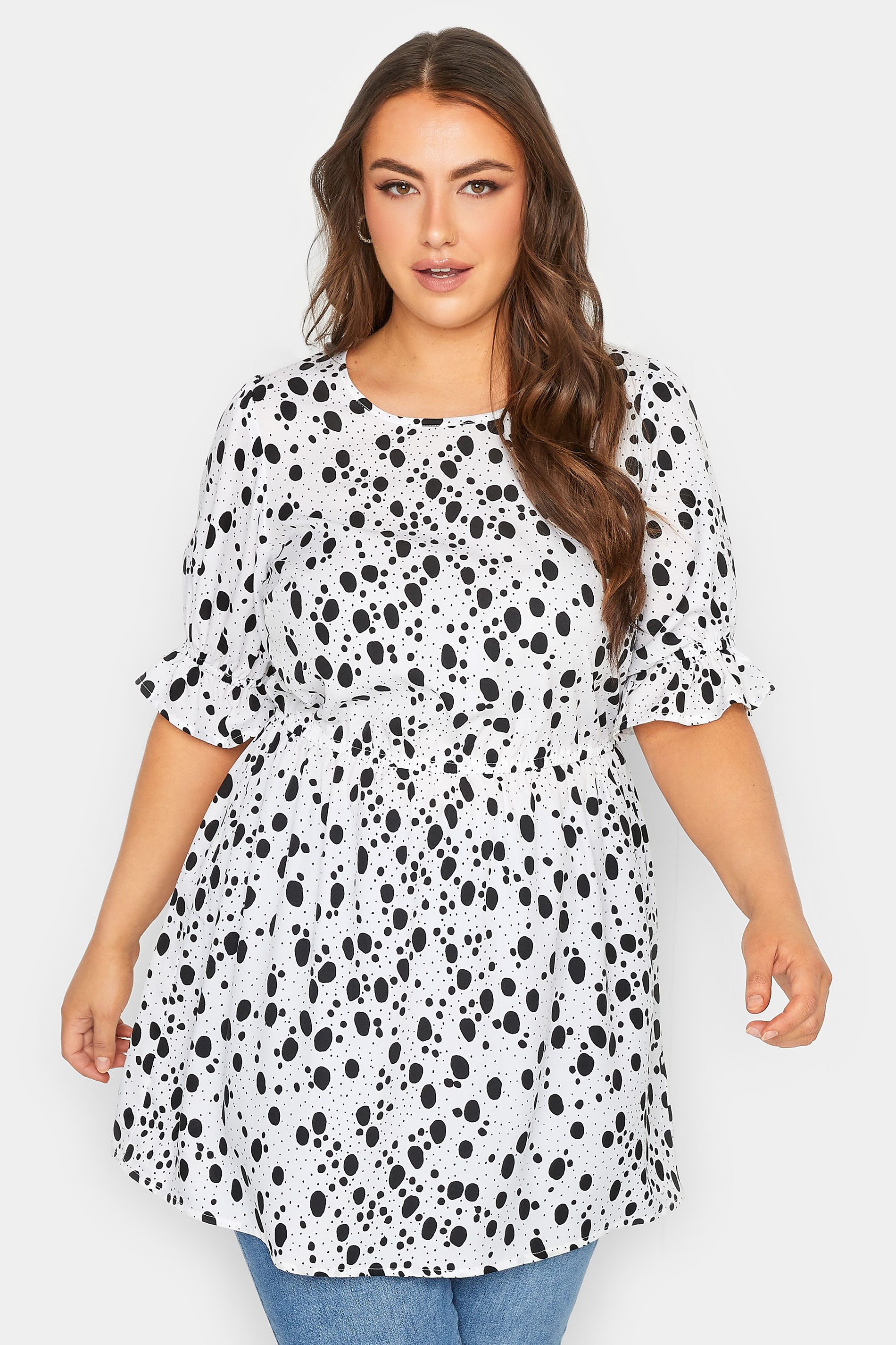 YOURS Plus Size White Polka Dot Print Blouse | Yours Clothing 1