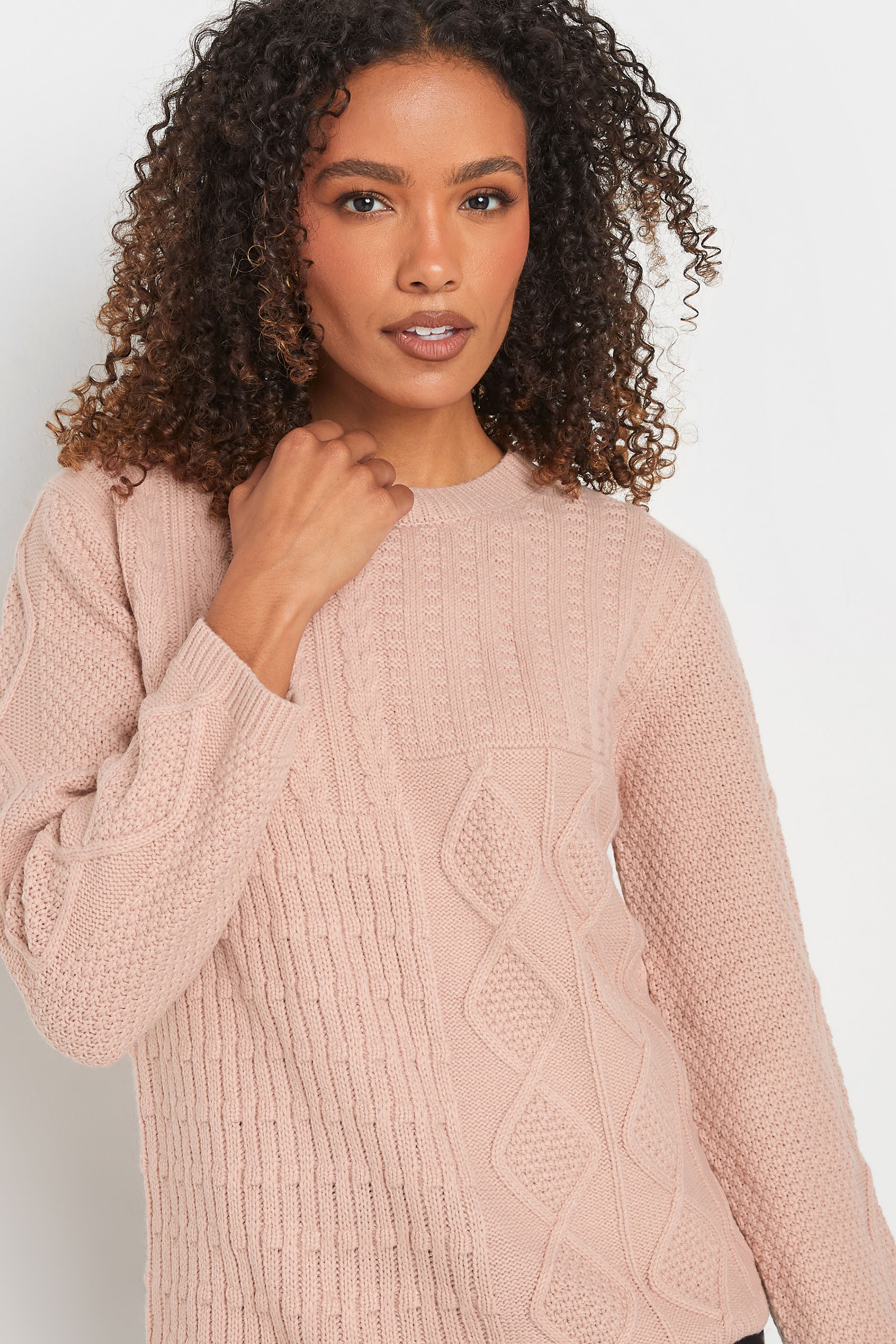 M&Co Blush Pink Cable Knit Patchwork Jumper | M&Co 3