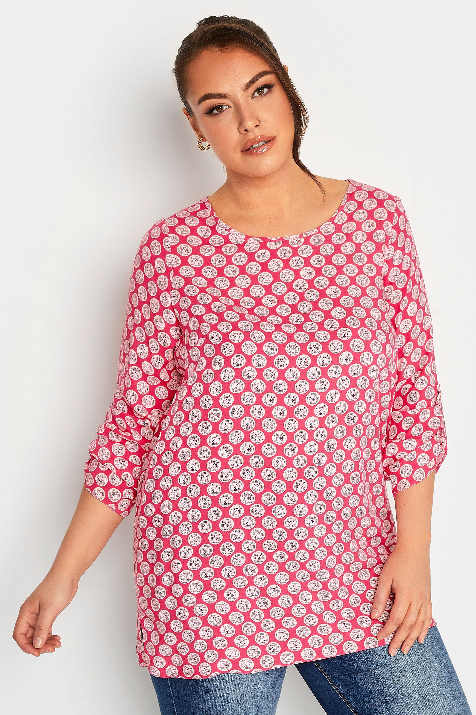 YOURS Plus Size Red Abstract Spot Print Blouse | Yours Clothing 1